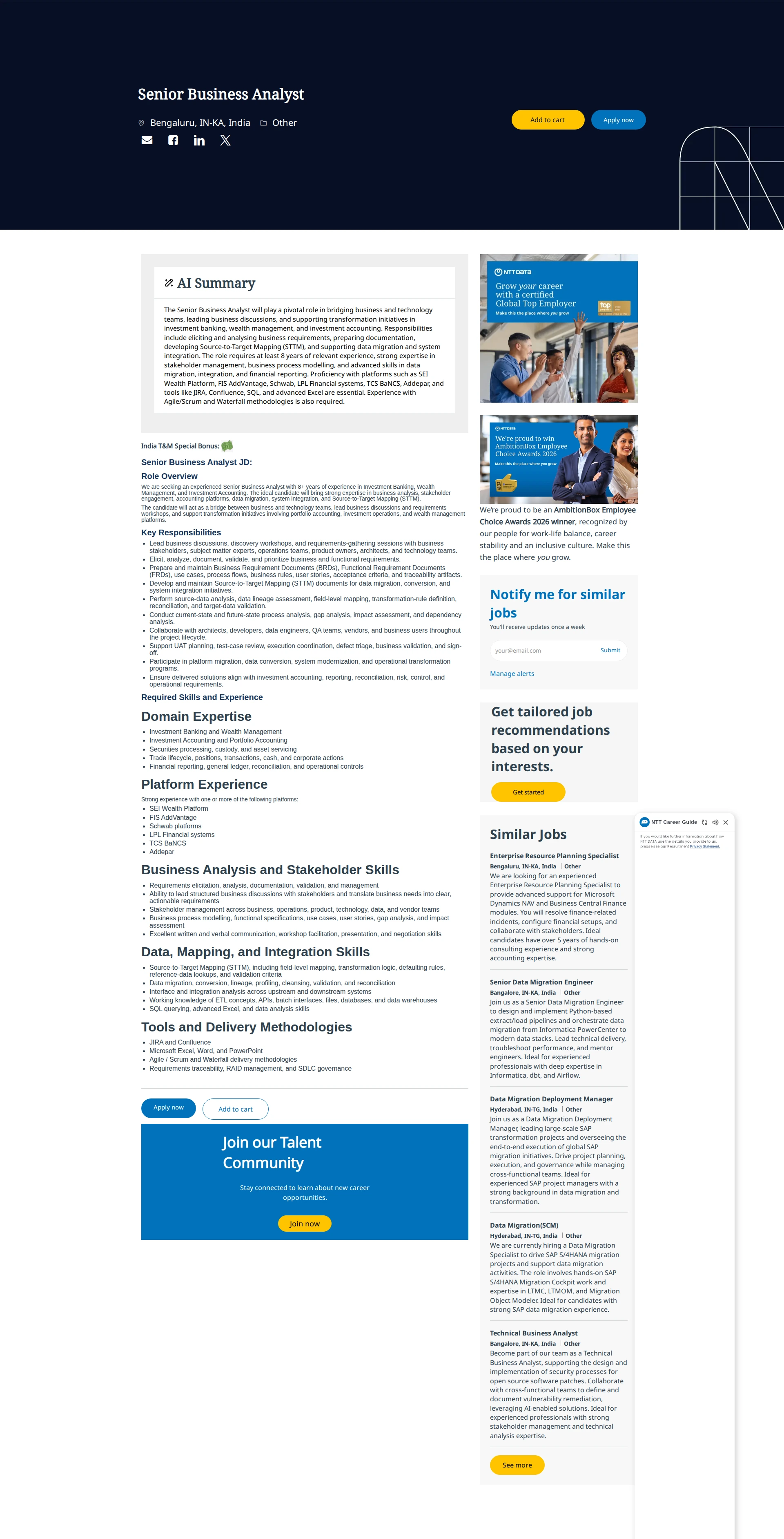 NTT데이터 Senior Business Analyst 채용공고