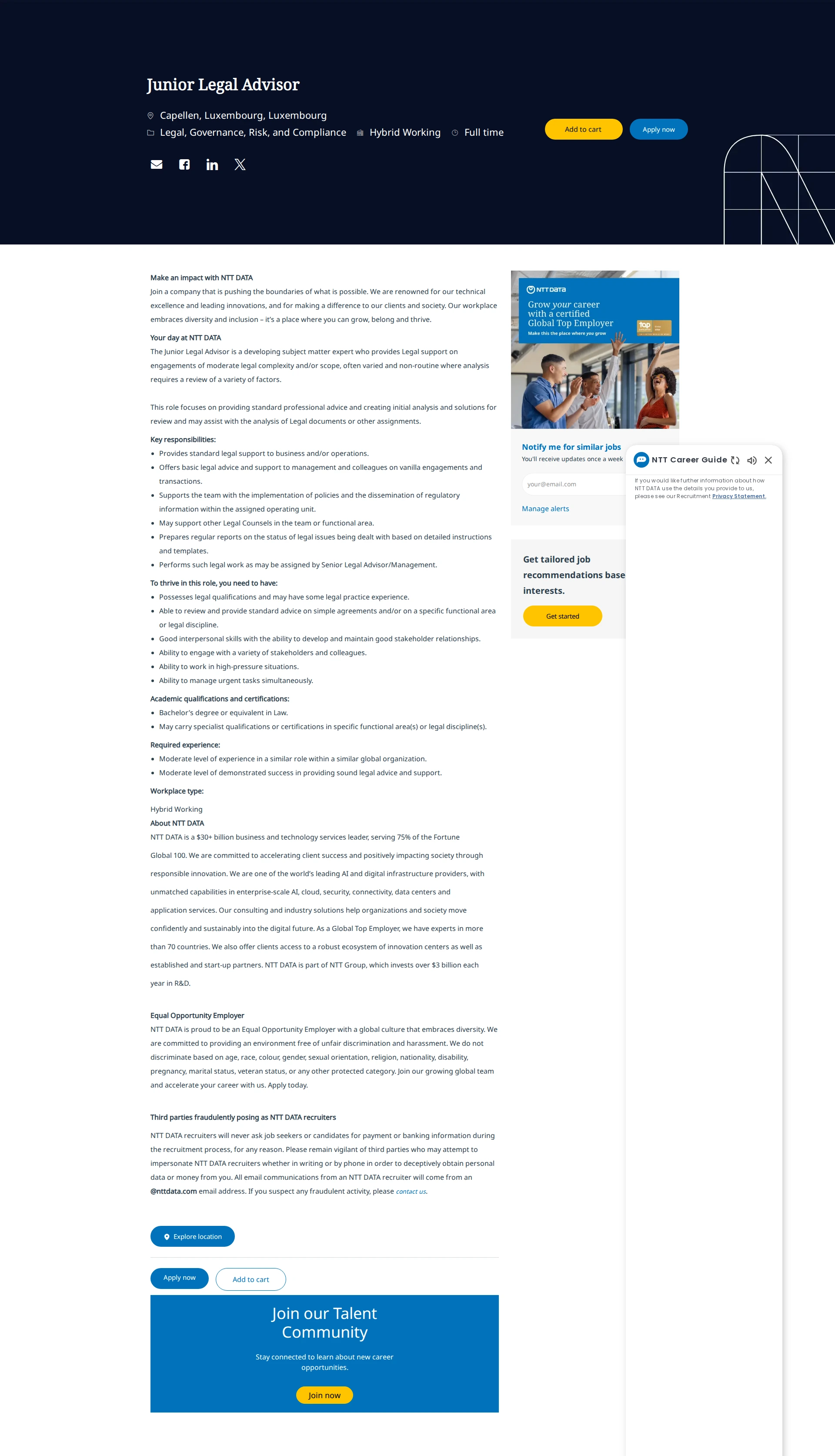 NTT데이터 Junior Legal Advisor 채용공고