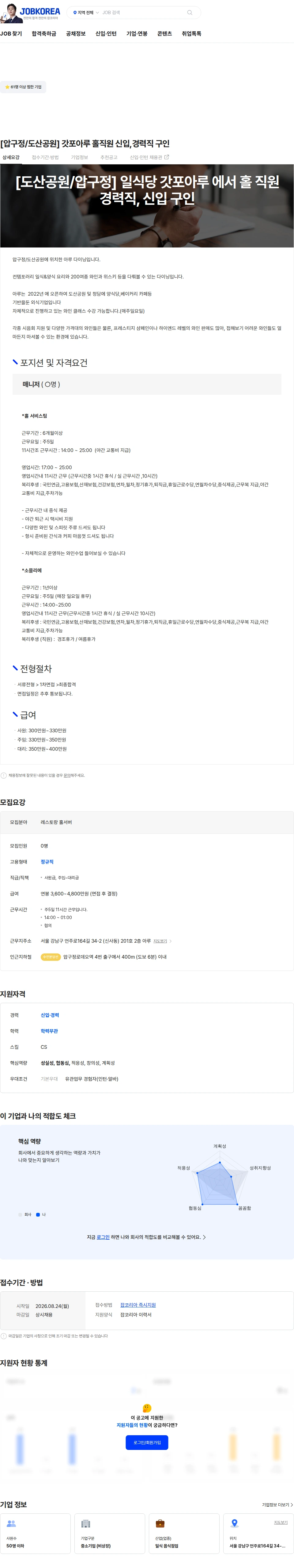 아루 [압구정/도산공원] 갓포아루 홀직원 신입,경력직 구인 채용공고