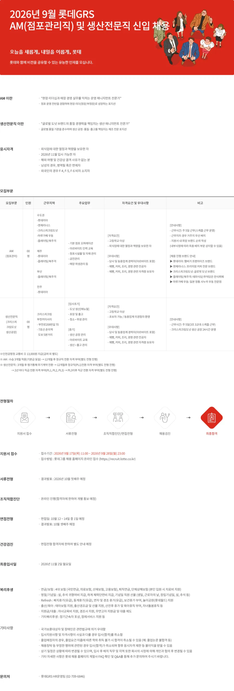 롯데GRS 2026년 9월 AM(점포관리직) 및 생산전문직 신입 채용 채용공고