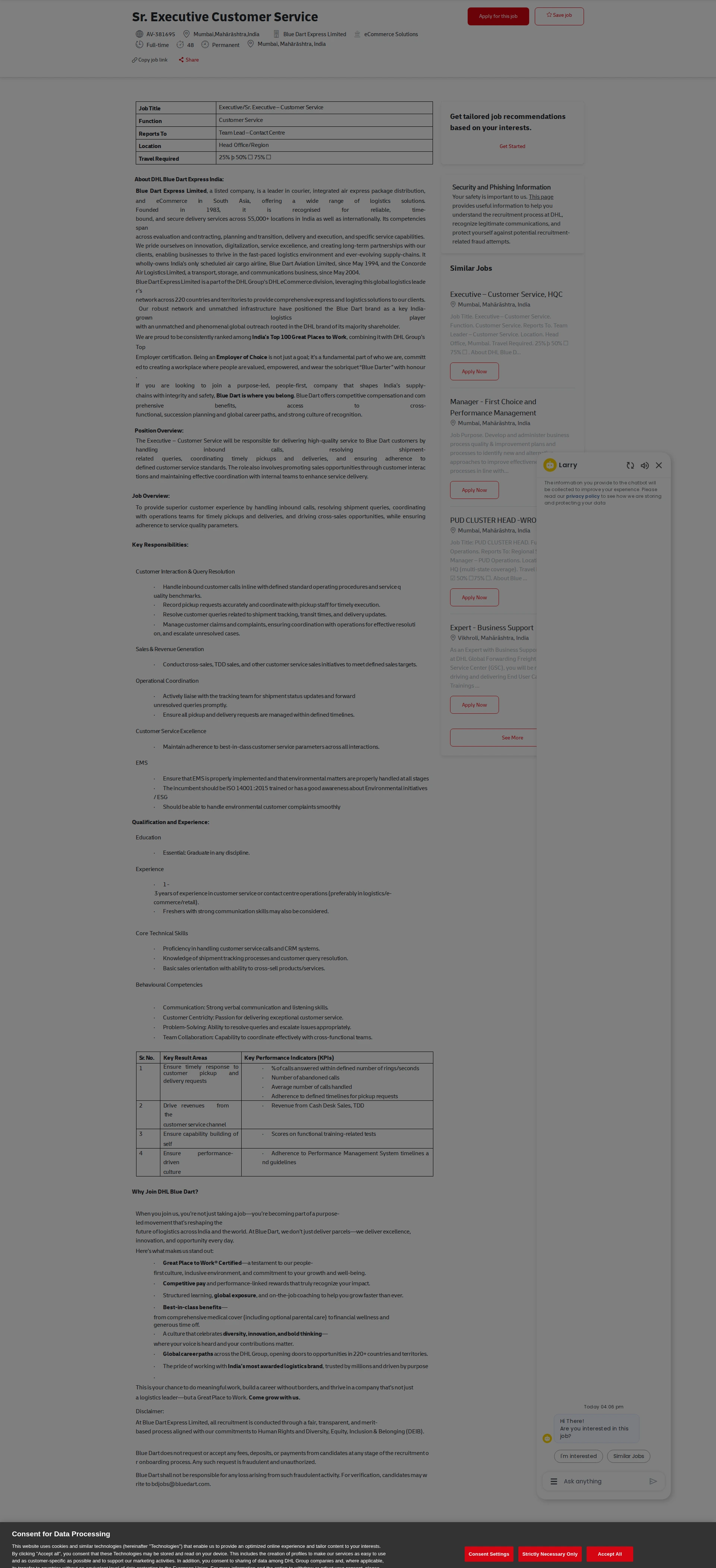DHL Sr. Executive Customer Service 채용공고