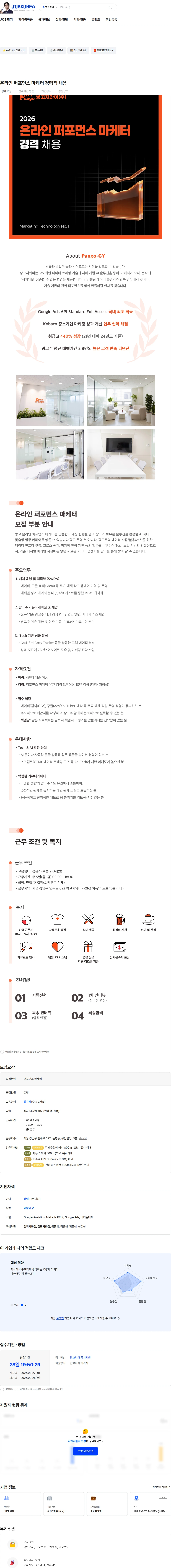 팡고지와이 온라인 퍼포먼스 마케터 경력직 채용 채용공고