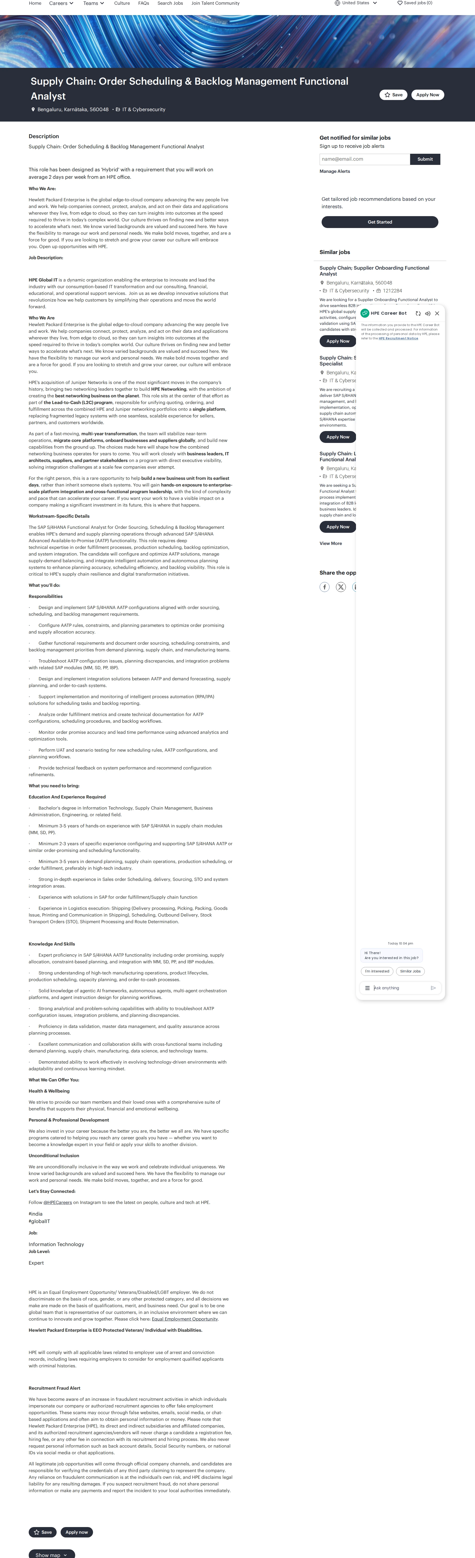 HP Supply Chain: Order Scheduling & Backlog Management Functional Analyst 채용공고