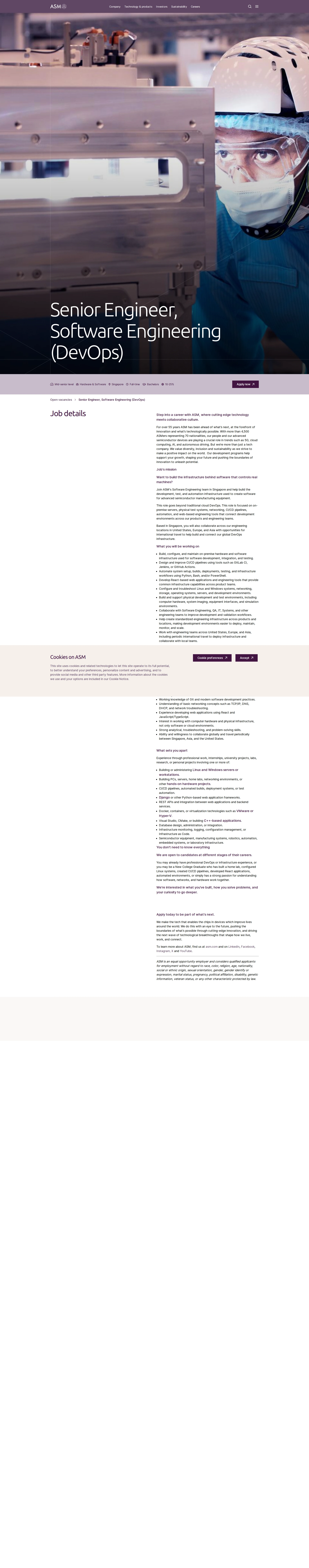 ASM Senior Engineer, Software Engineering (DevOps) 채용공고