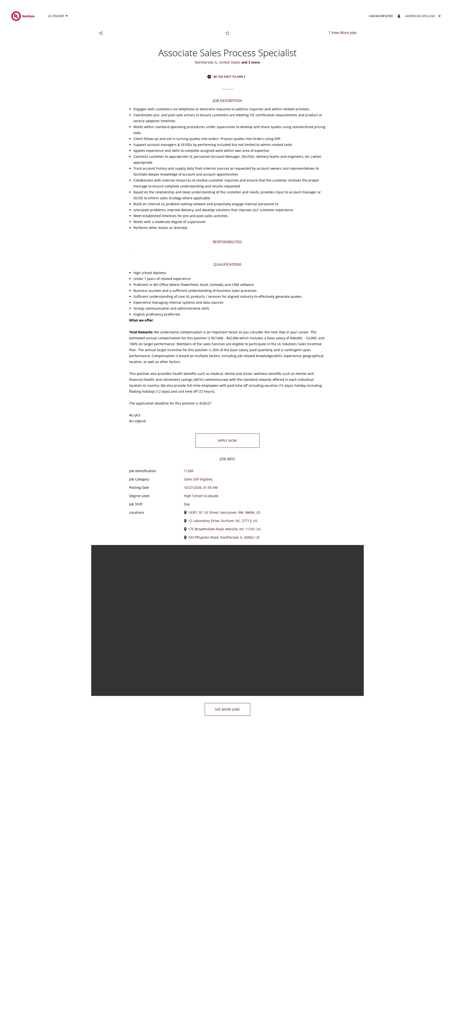 UL Solutions Associate Sales Process Specialist 채용공고