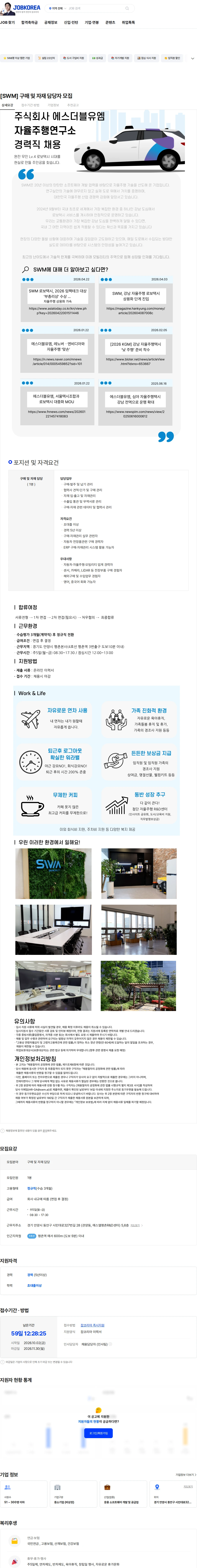 에스더블유엠 [SWM] 구매 및 자재 담당자 모집 채용공고