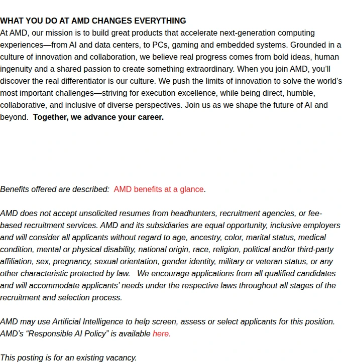 AMD Senior Rack Integration & Hardware Engineer 채용공고