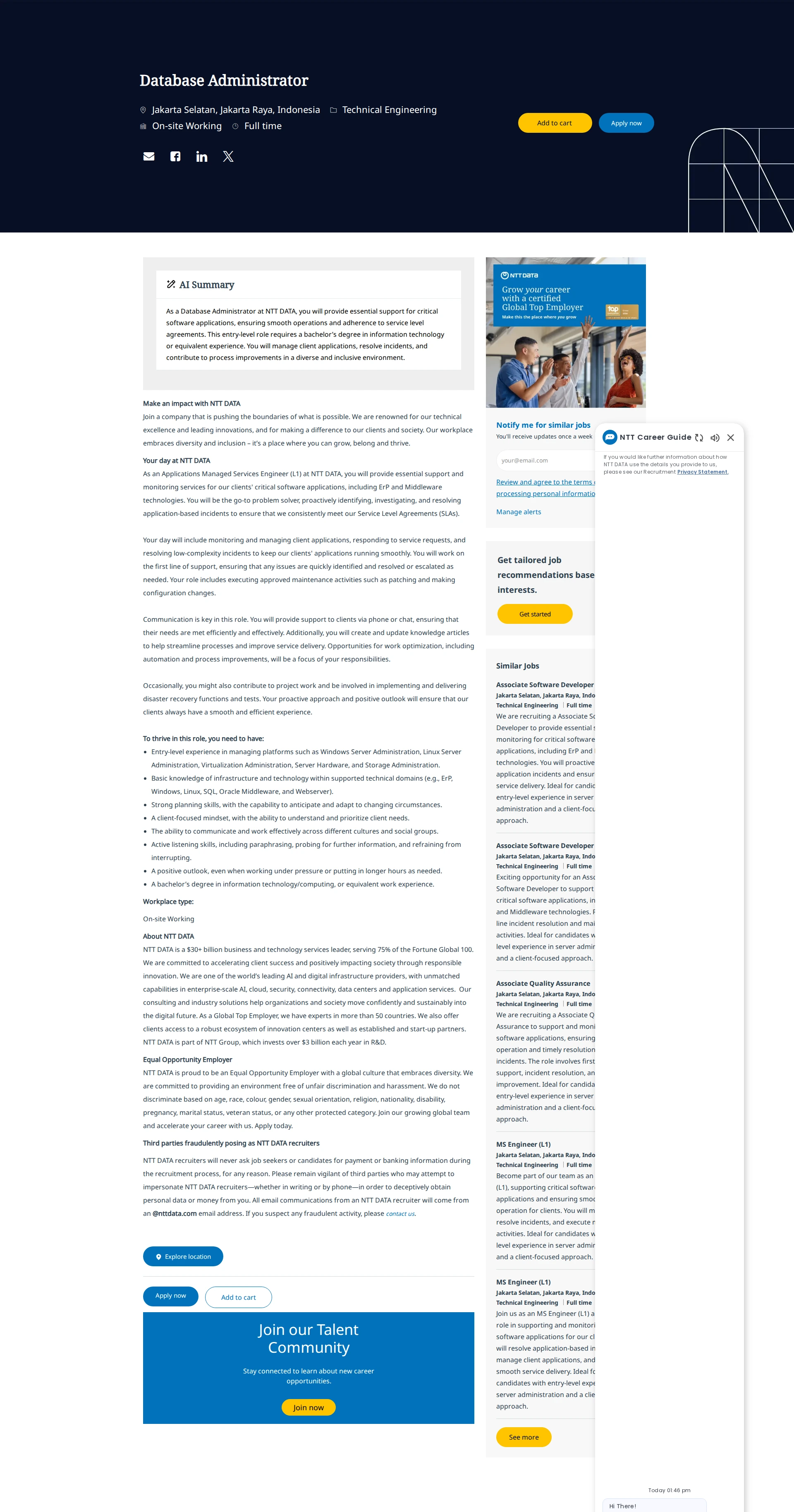 NTT데이터 Database Administrator 채용공고