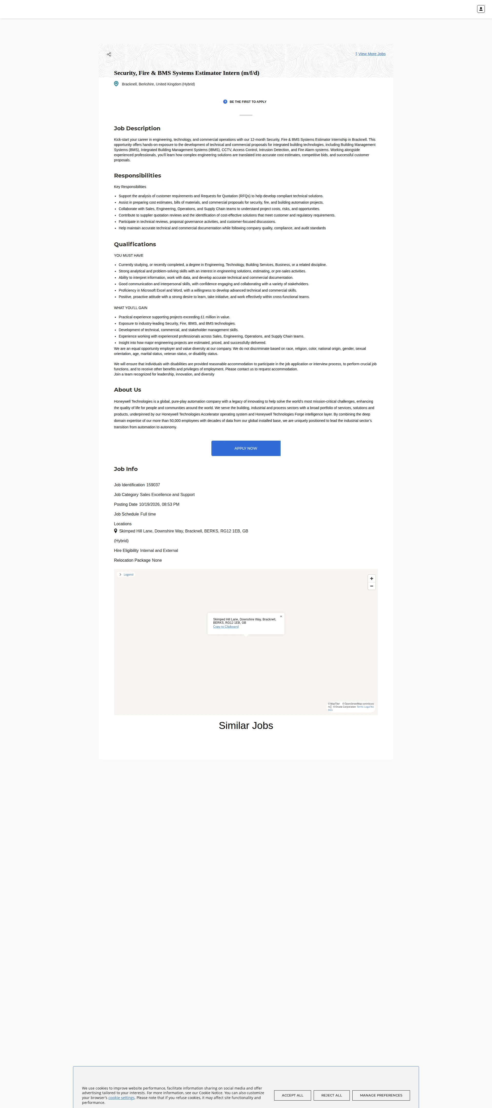 허니웰 Security, Fire & BMS Systems Estimator Intern (m/f/d) 채용공고