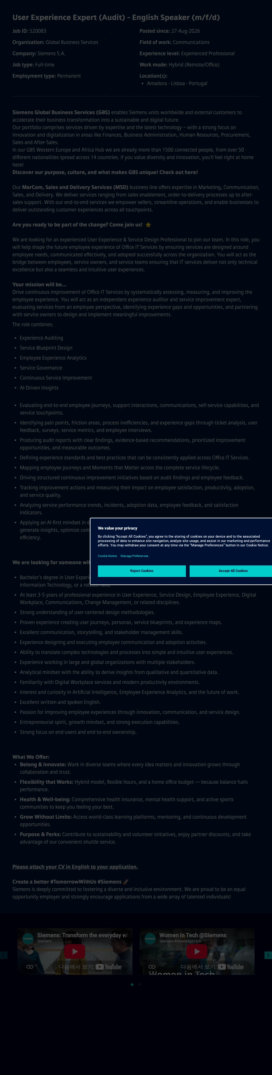 지멘스 User Experience Expert (Audit) - English Speaker (m/f/d) 채용공고