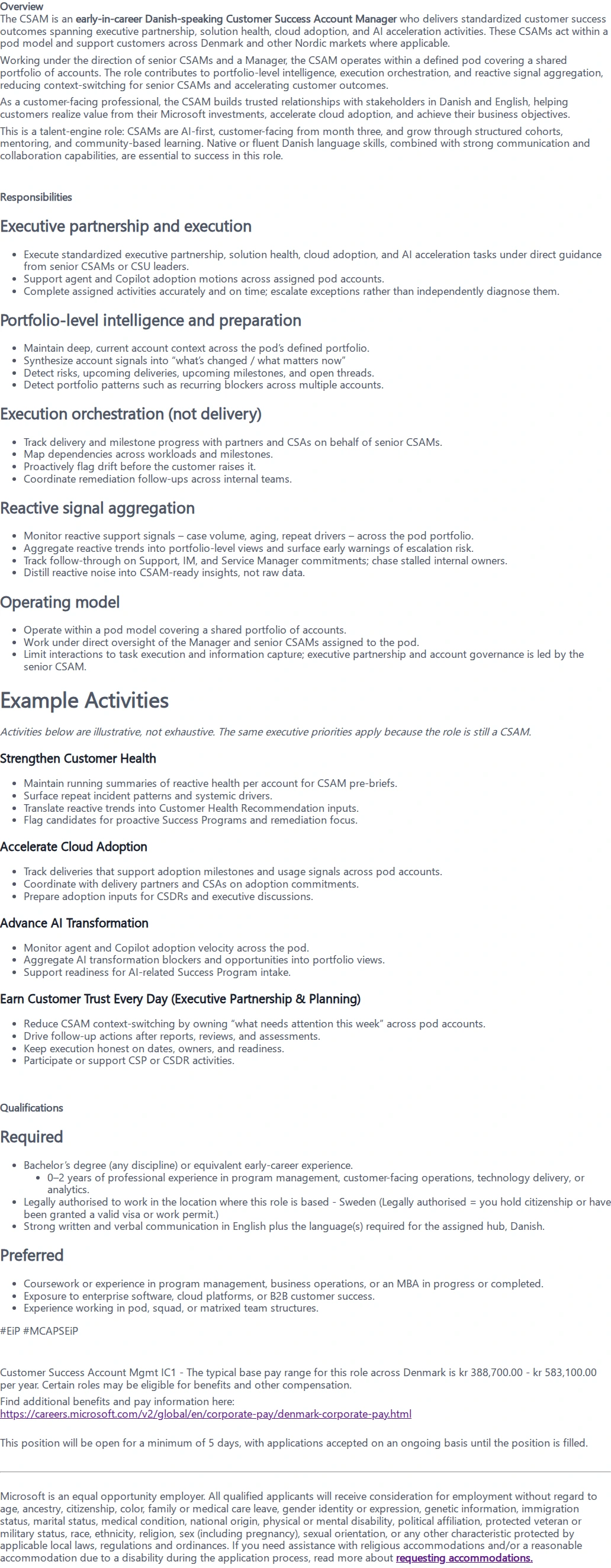 마이크로소프트(Microsoft) Customer Success Account Management 채용공고