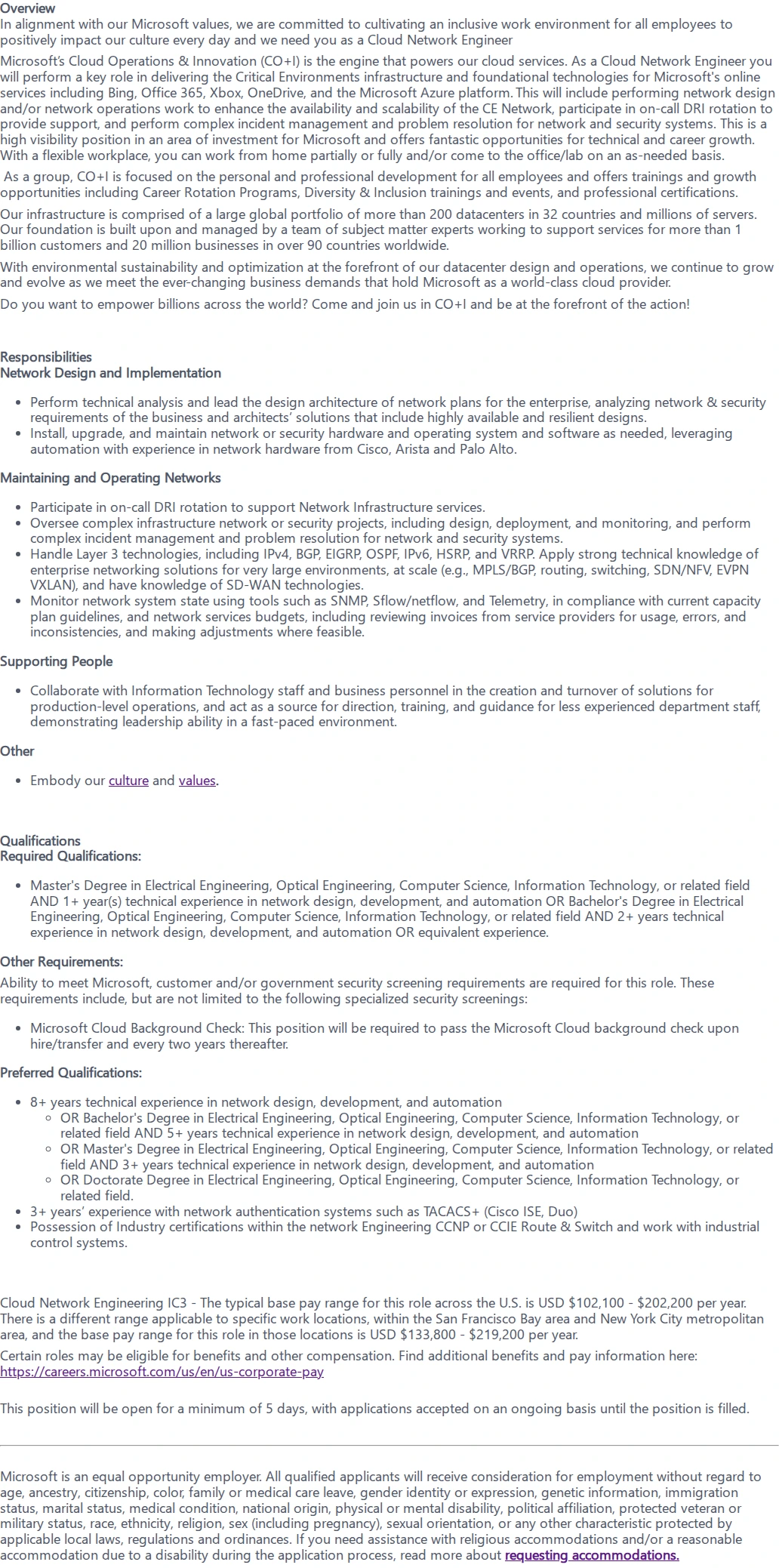 마이크로소프트(Microsoft) Cloud Network Engineer 채용공고