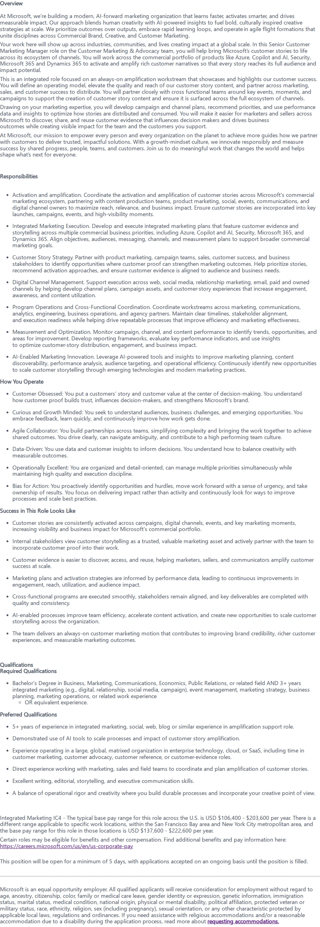 마이크로소프트(Microsoft) Senior Customer Marketing Manager 채용공고