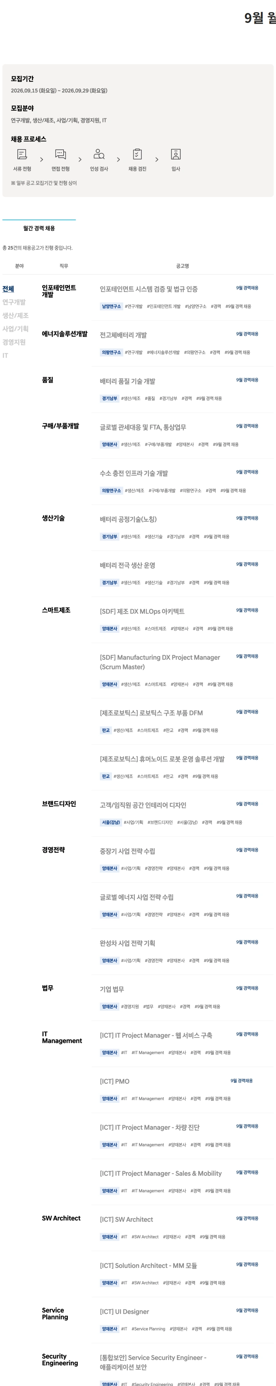 현대자동차 9월 월간 경력 채용 채용공고