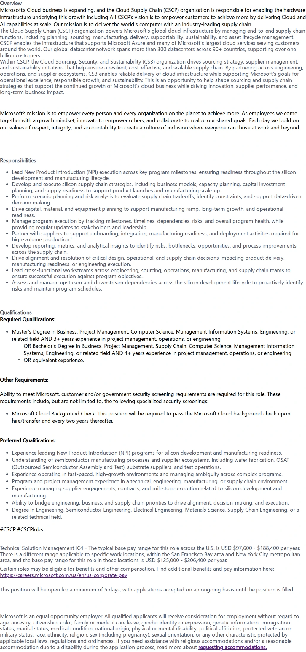 마이크로소프트(Microsoft) Sr. Manager, NPI PM (Semiconductor) 채용공고