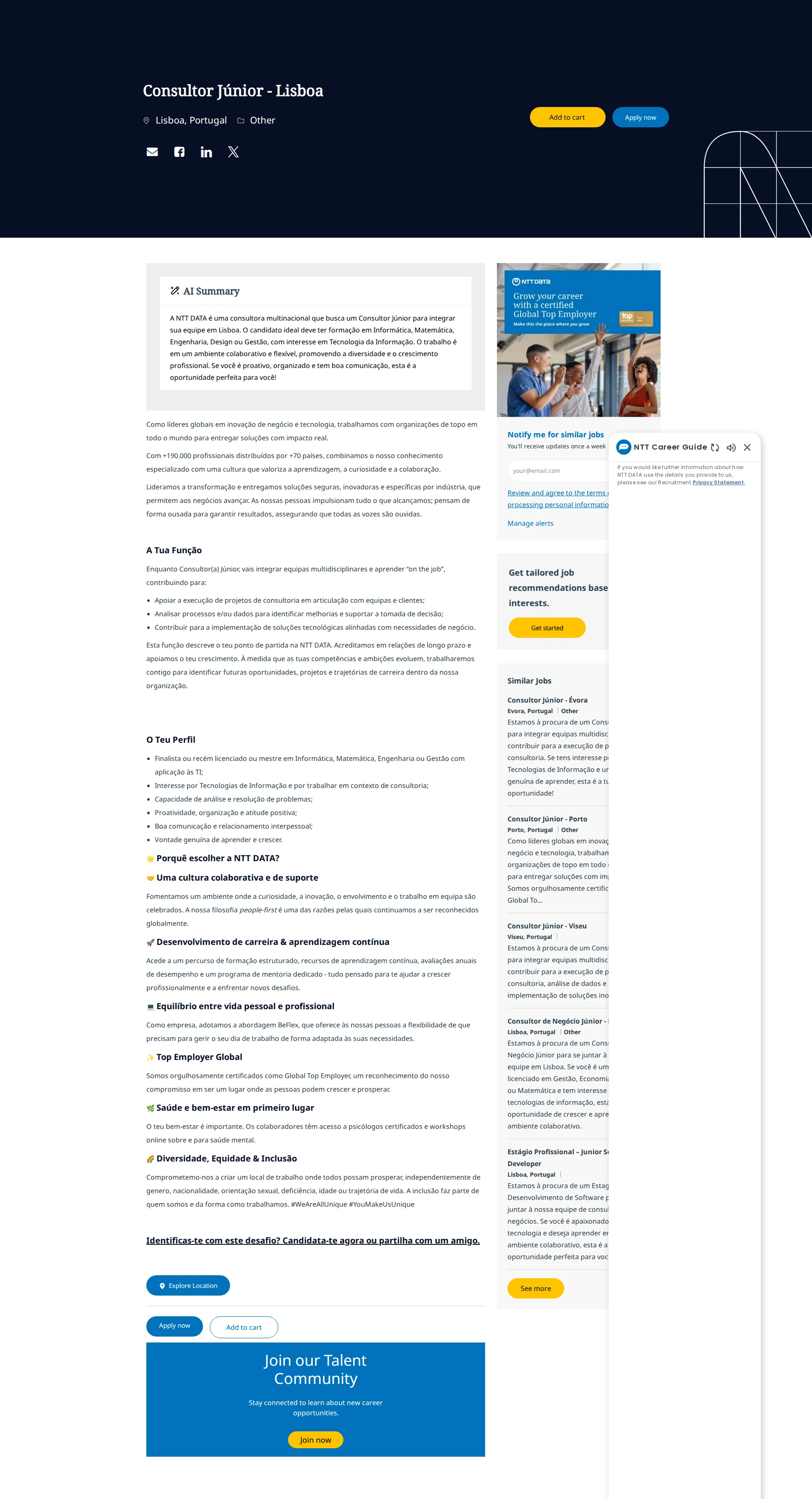 NTT데이터 Consultor Júnior - Lisboa 채용공고