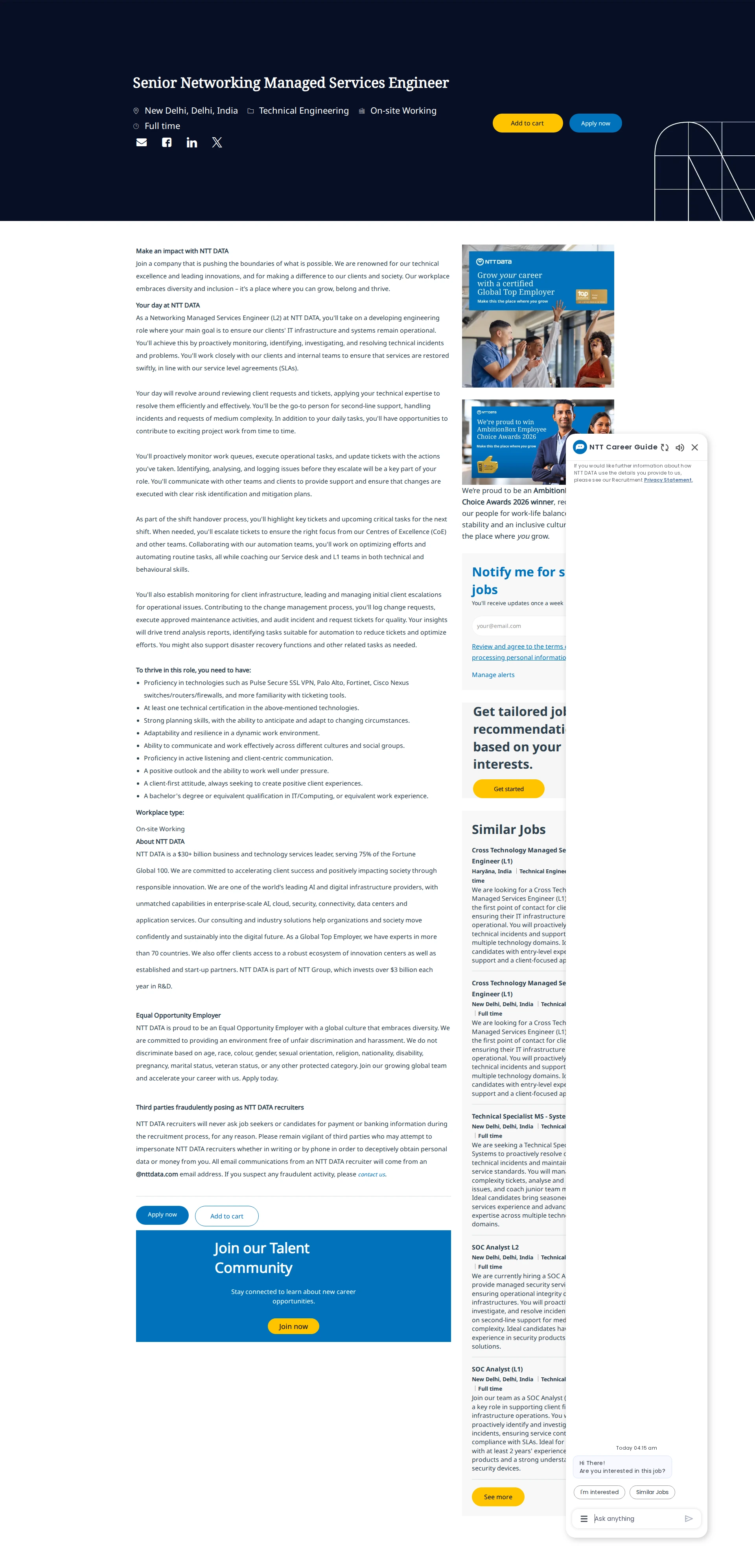 NTT데이터 Senior Networking Managed Services Engineer 채용공고