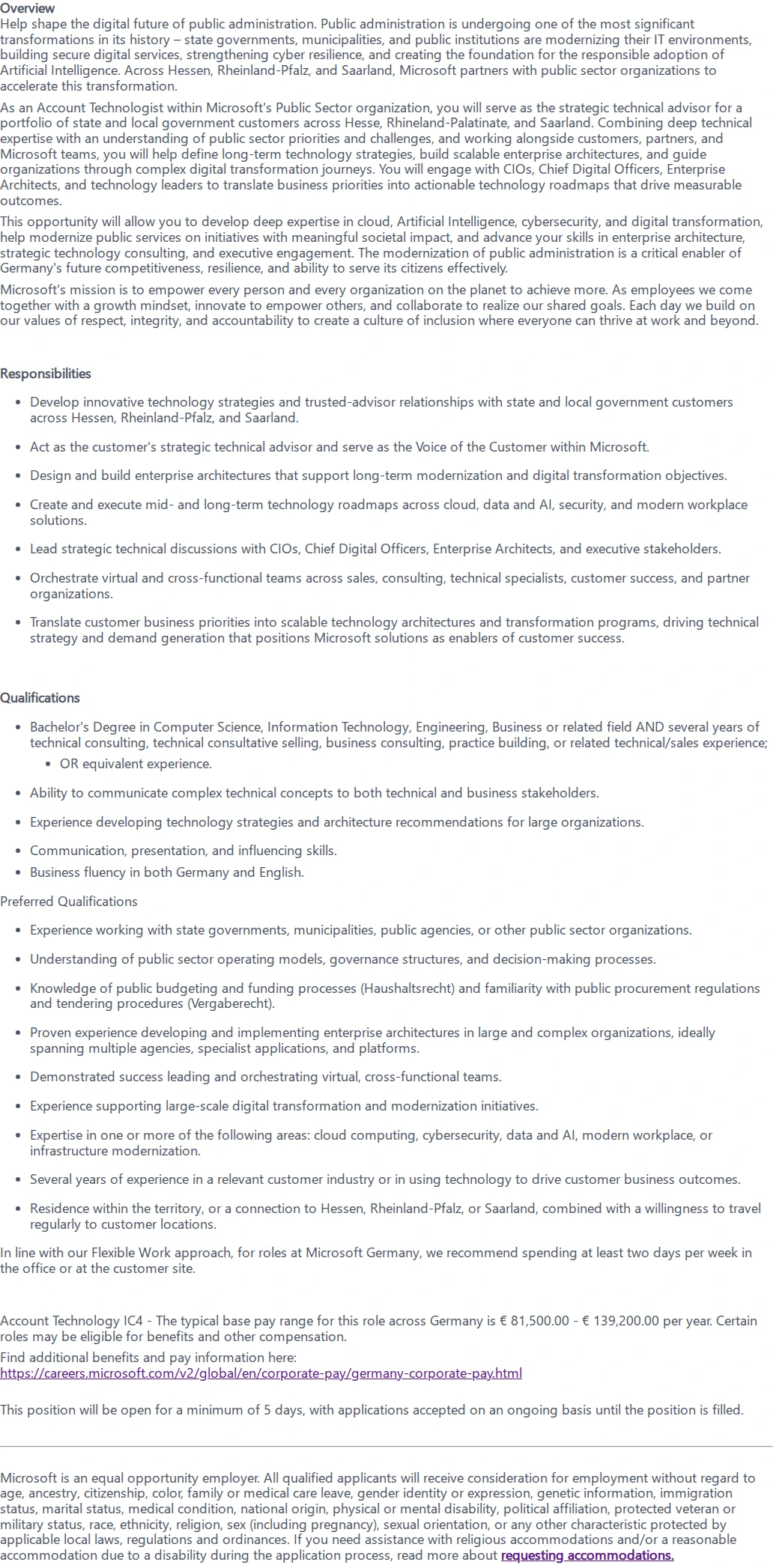 마이크로소프트(Microsoft) Account Technologist - State & Local Government 채용공고