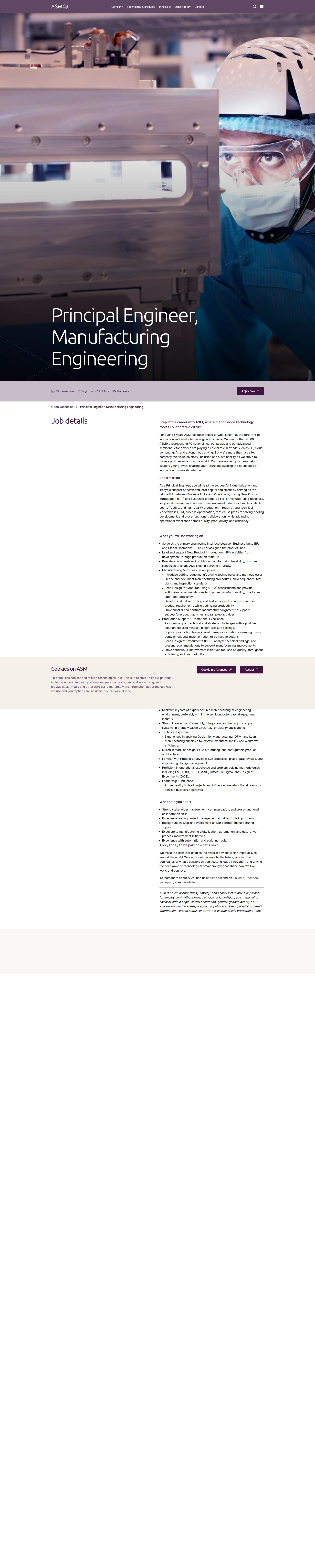 ASM Principal Engineer, Manufacturing Engineering 채용공고