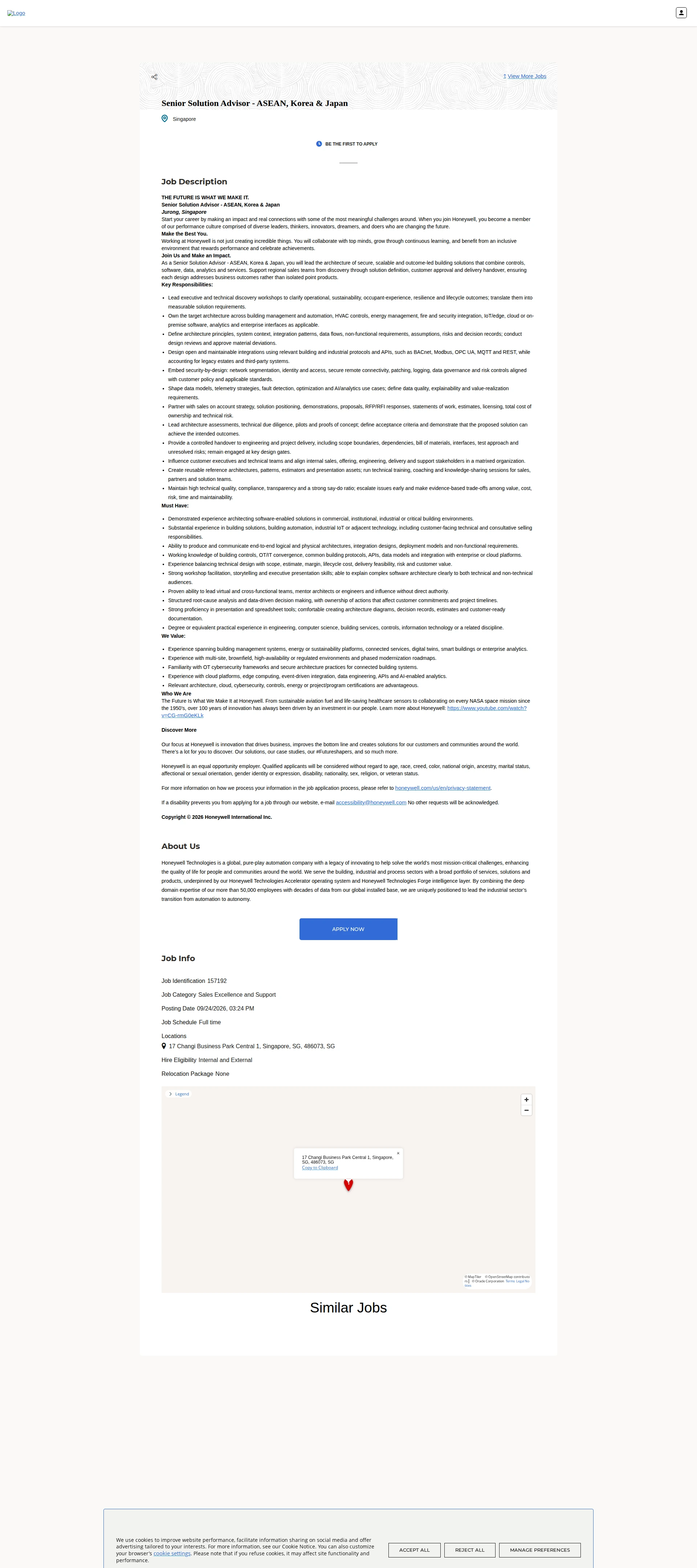 허니웰 Senior Solution Advisor - ASEAN, Korea & Japan 채용공고