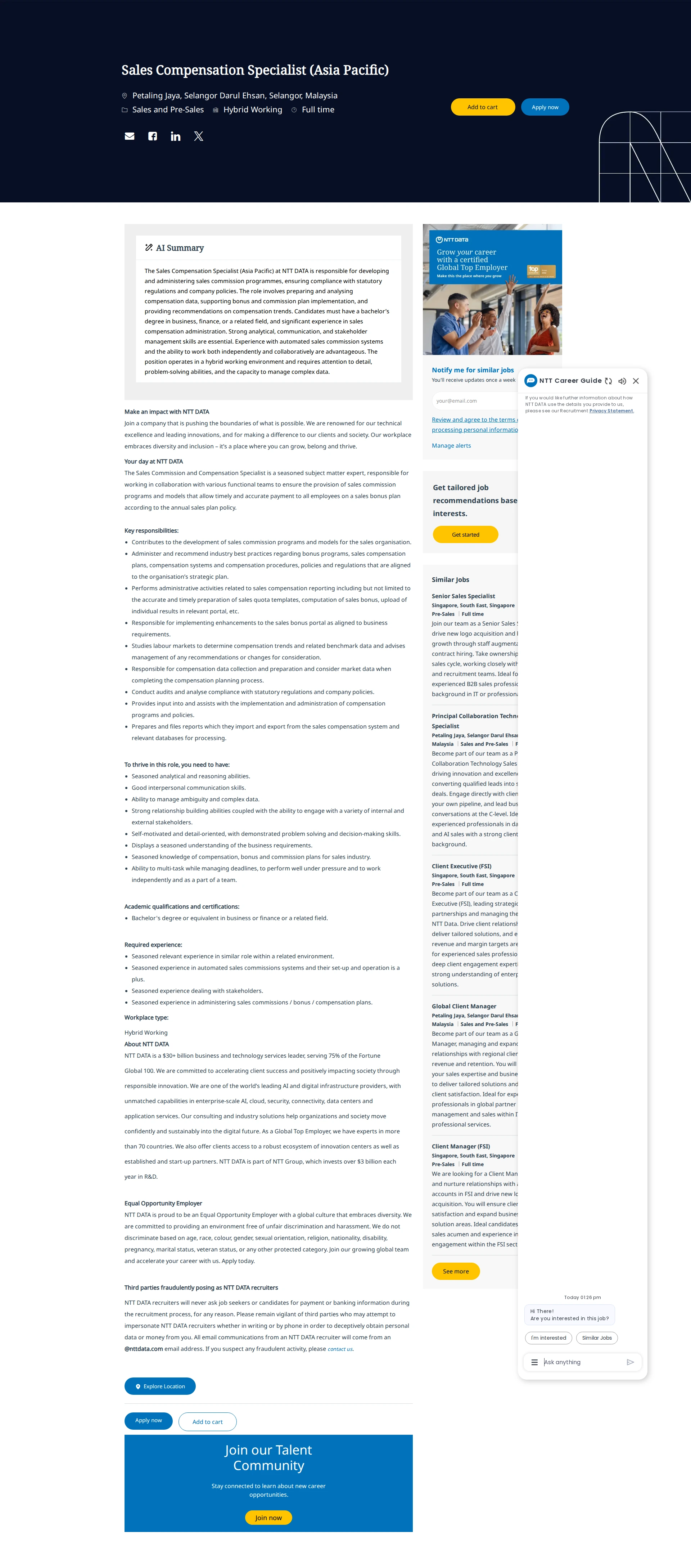 NTT데이터 Sales Compensation Specialist (Asia Pacific) 채용공고