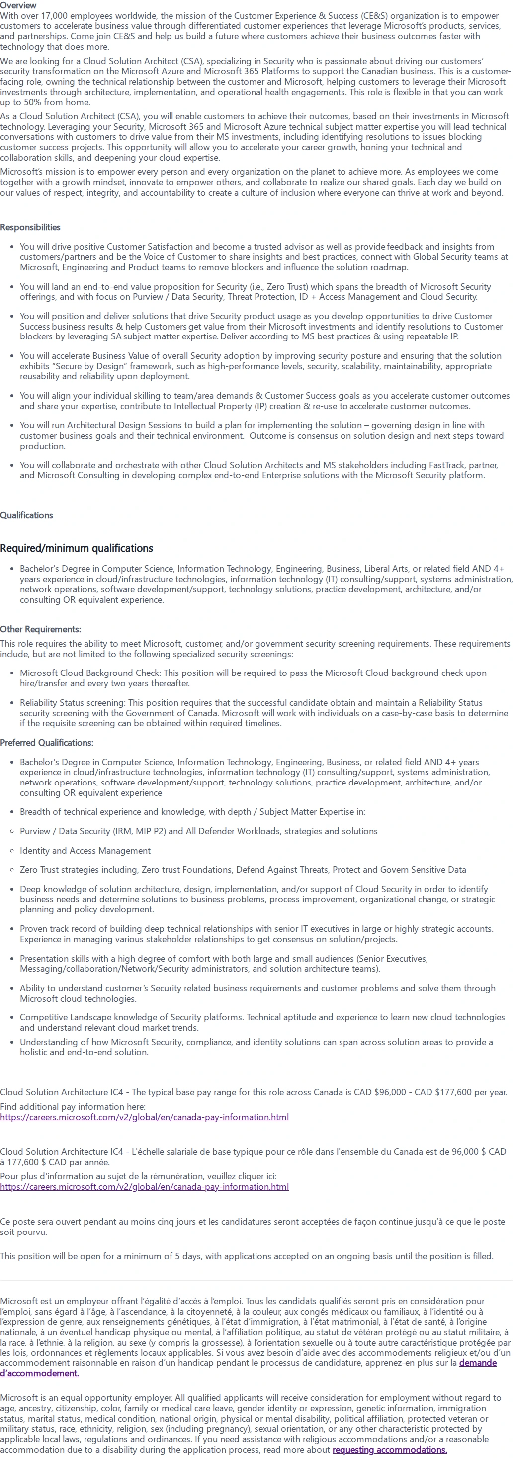 마이크로소프트(Microsoft) Cloud Solution Architect 채용공고