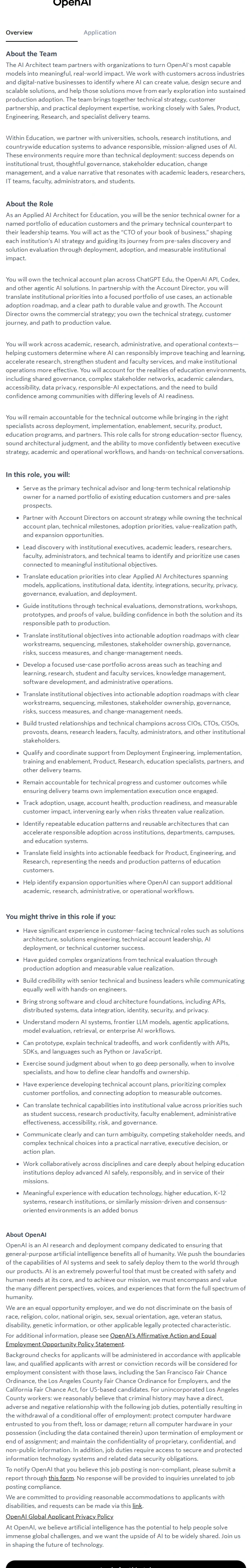오픈에이아이(OpenAI) Applied AI Architect - EDU 채용공고