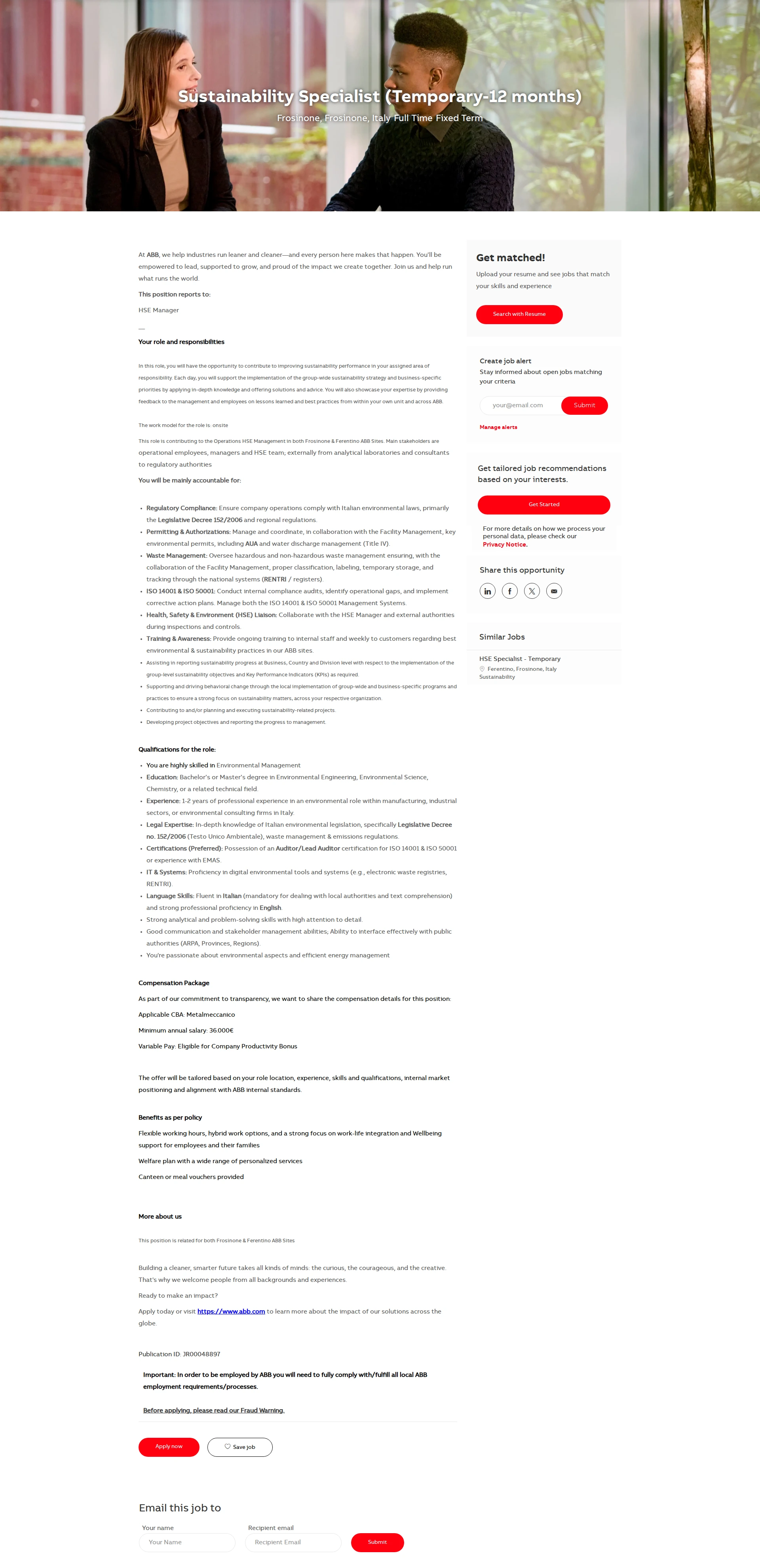 ABB코리아 Sustainability Specialist (Temporary-12 months) 채용공고