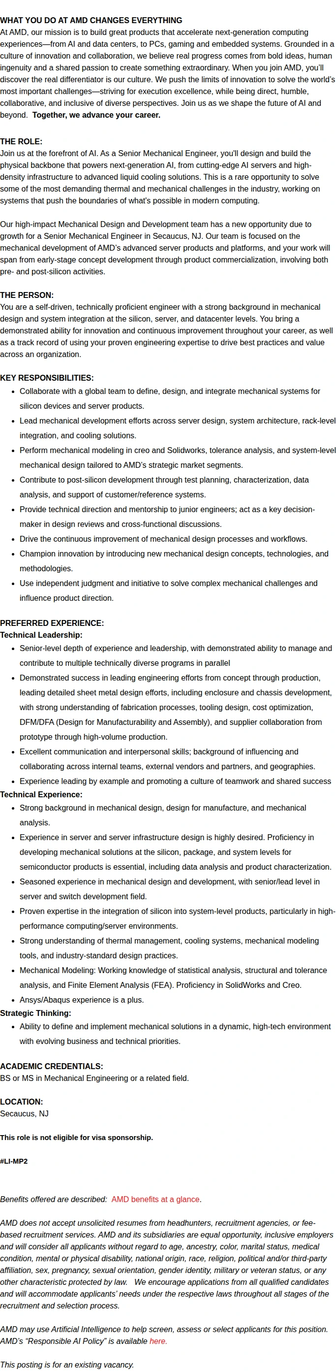 AMD Mechanical Engineer 채용공고