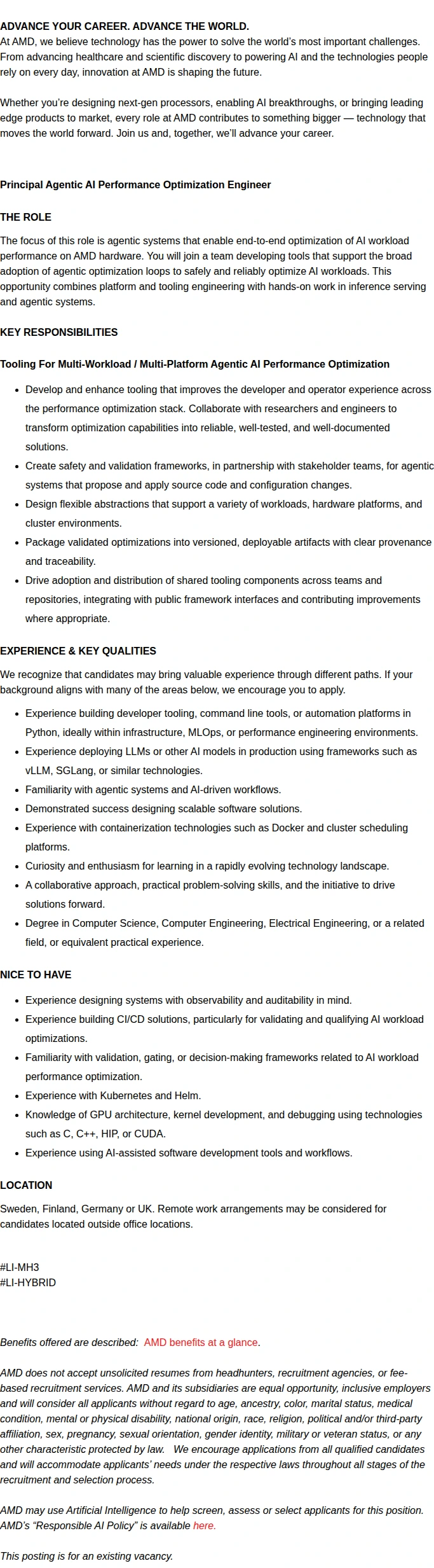AMD Principal Agentic AI Performance Optimization Engineer 채용공고