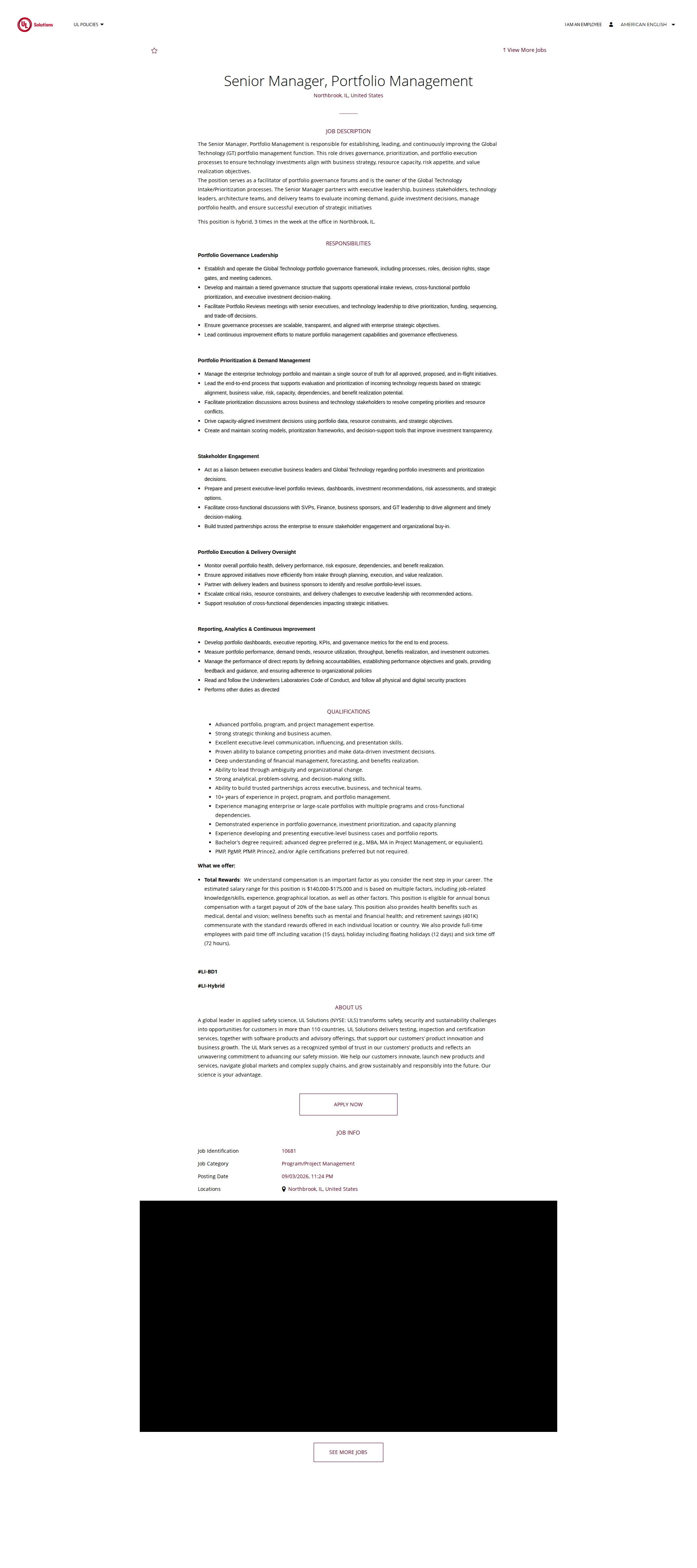 UL Solutions Senior Manager, Portfolio Management 채용공고