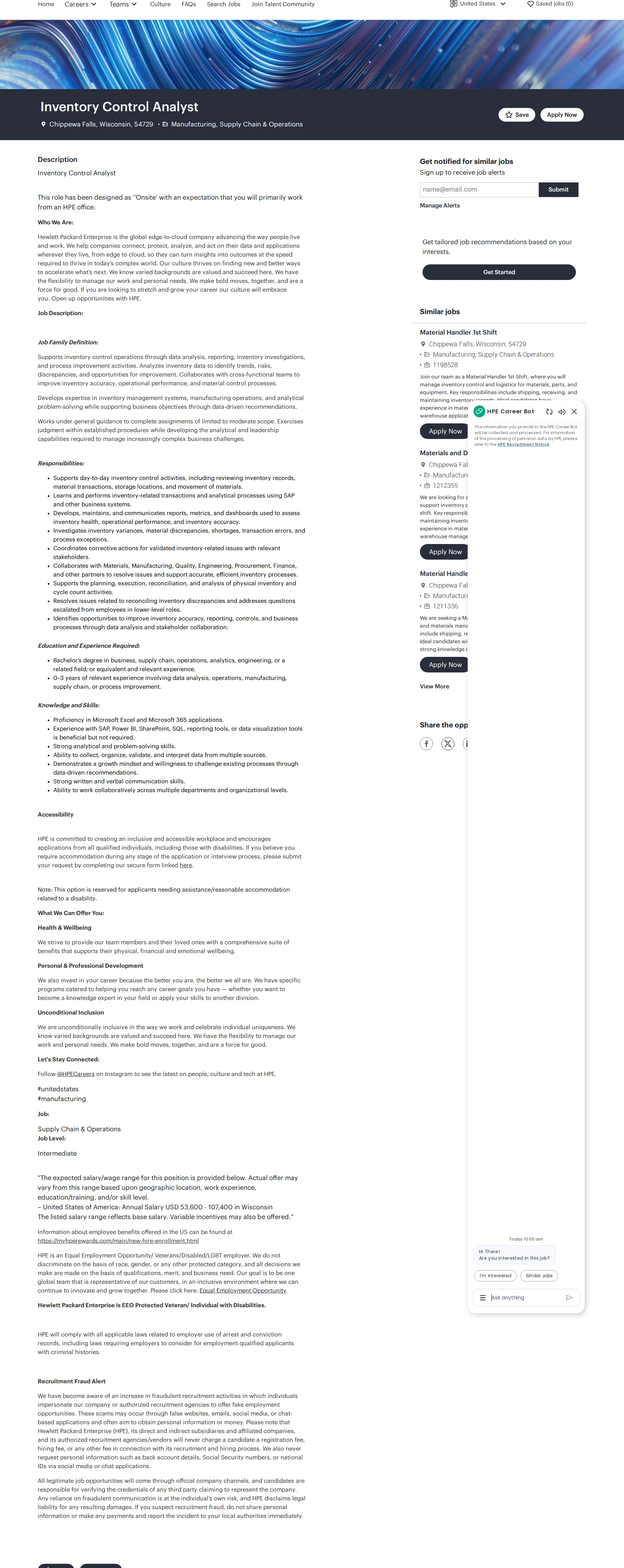HP Inventory Control Analyst 채용공고