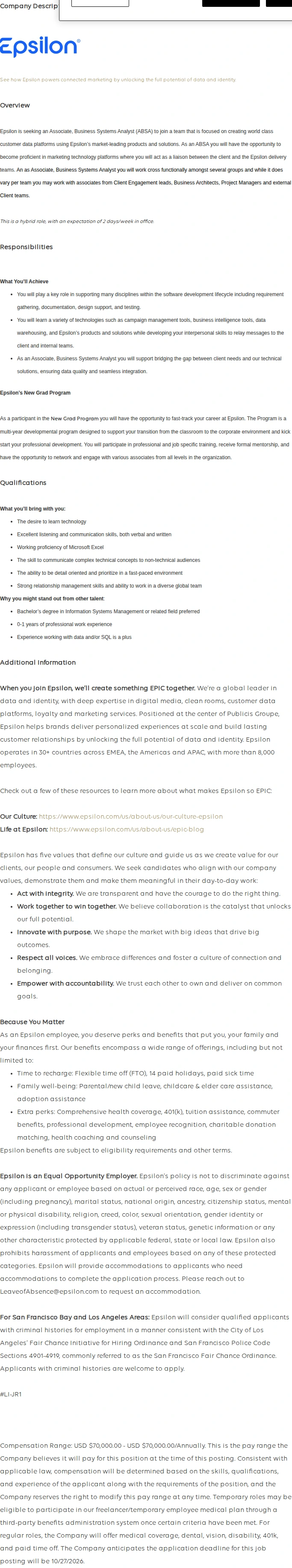 Publicis Groupe Associate, Business Systems Analyst 채용공고