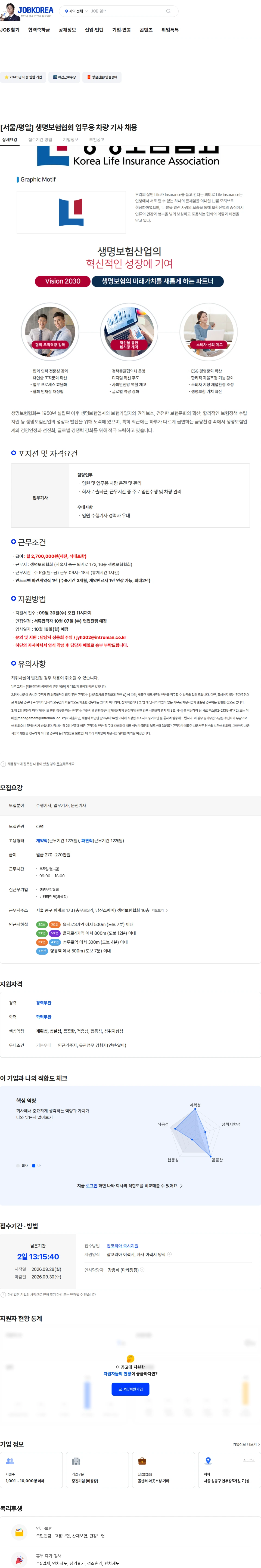 인트로맨 [서울/평일] 생명보험협회 업무용 차량 기사 채용 채용공고