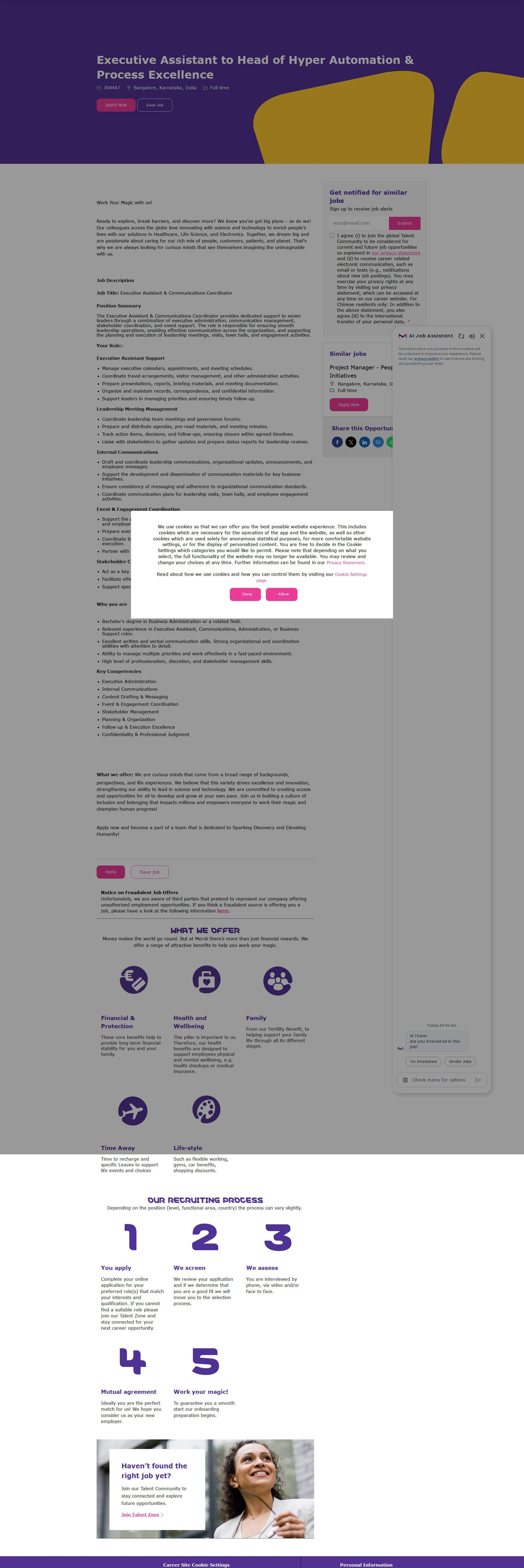 머크 Executive Assistant to Head of Hyper Automation & Process Excellence 채용공고