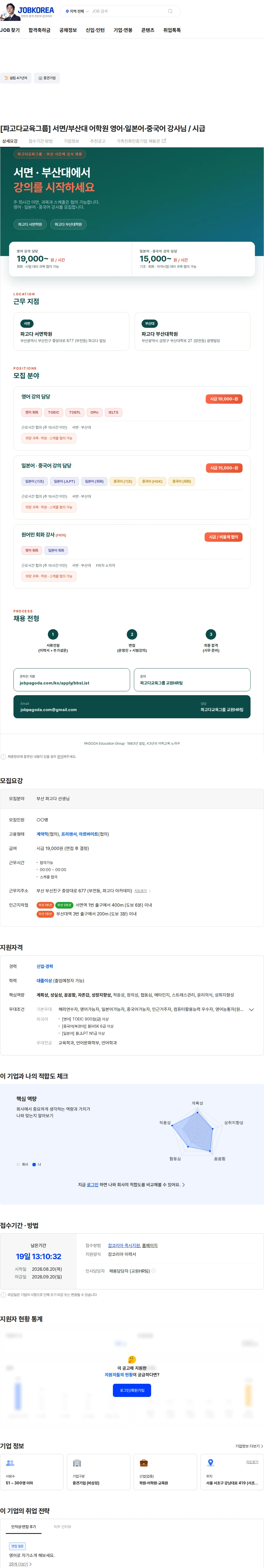 파고다아카데미 [파고다교육그룹] 서면/부산대 어학원 영어·일본어·중국어 강사님 / 시급 채용공고