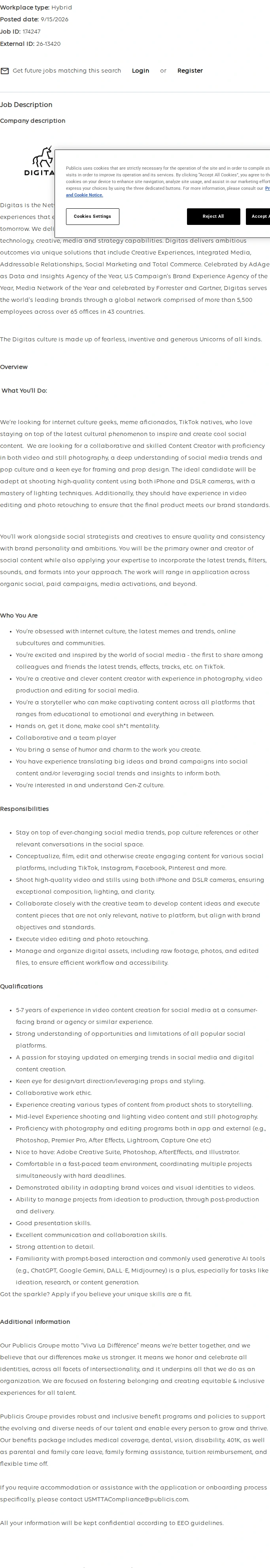 Publicis Groupe Senior Content Creator 채용공고