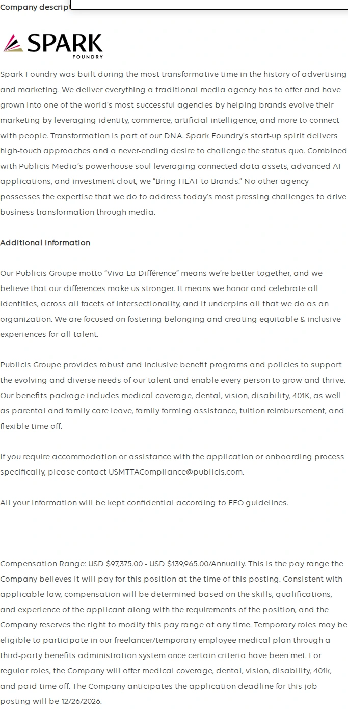 Publicis Groupe Associate Director, Paid Social (CPG Client) 채용공고