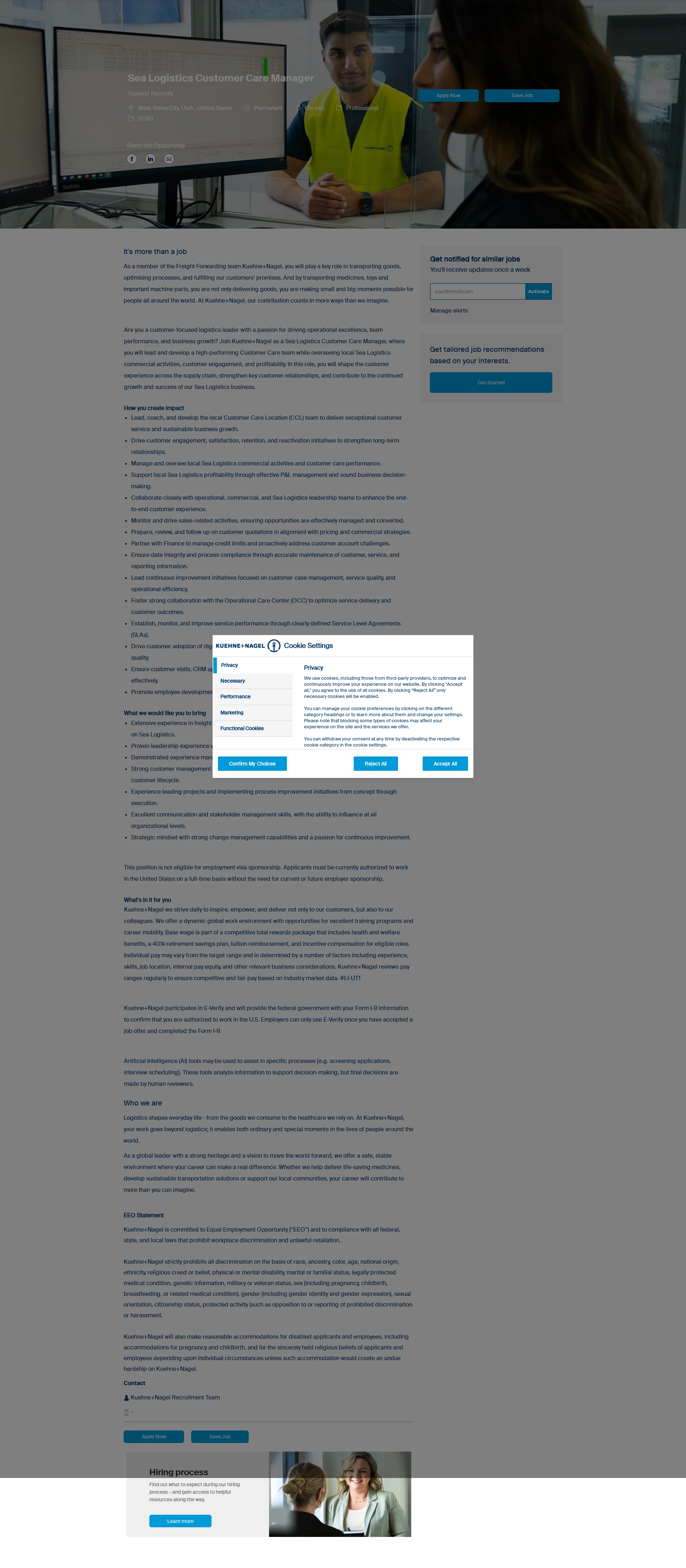 퀴네앤드나겔 Sea Logistics Customer Care Manager 채용공고