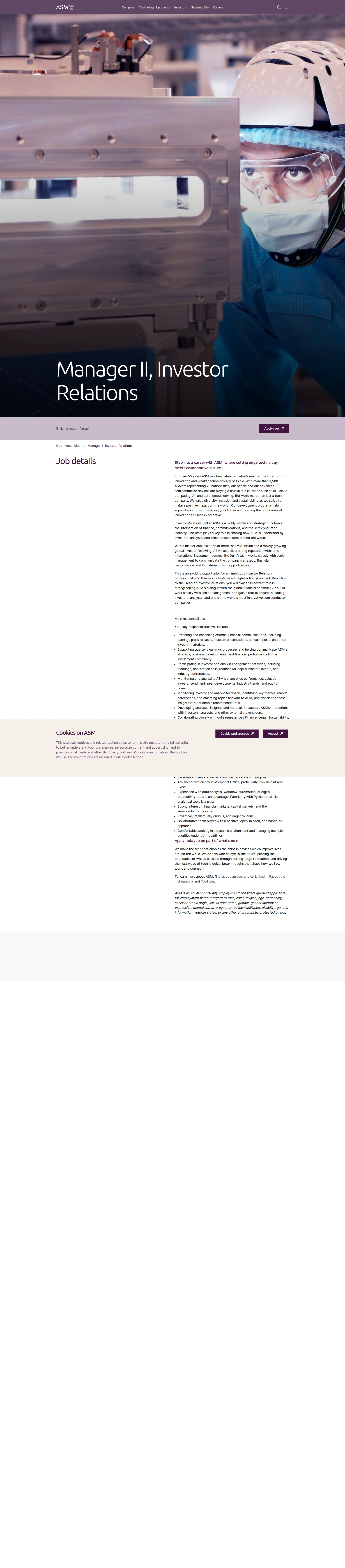 ASM Manager II, Investor Relations 채용공고