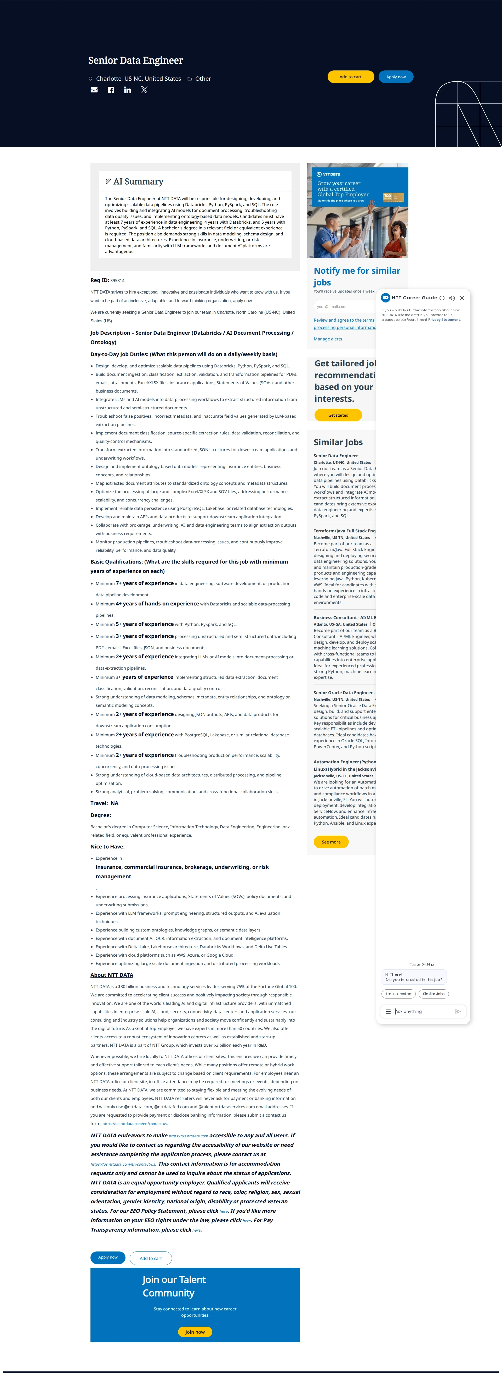 NTT데이터 Senior Data Engineer 채용공고