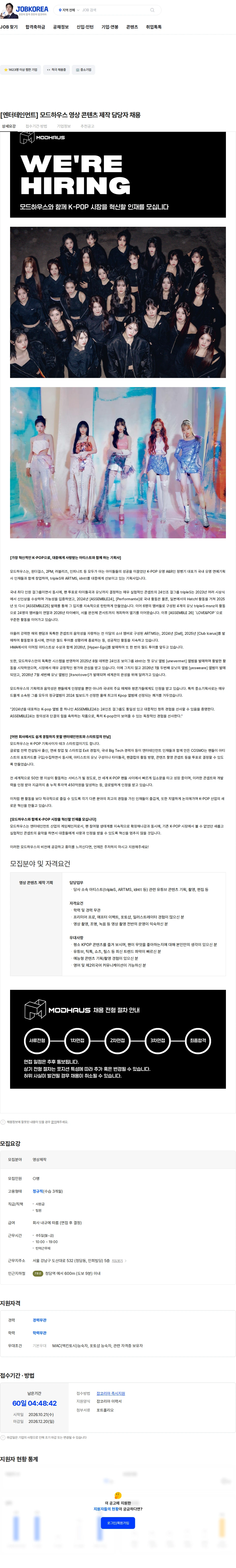 모드하우스 [엔터테인먼트] 모드하우스 영상 콘텐츠 제작 담당자 채용 채용공고