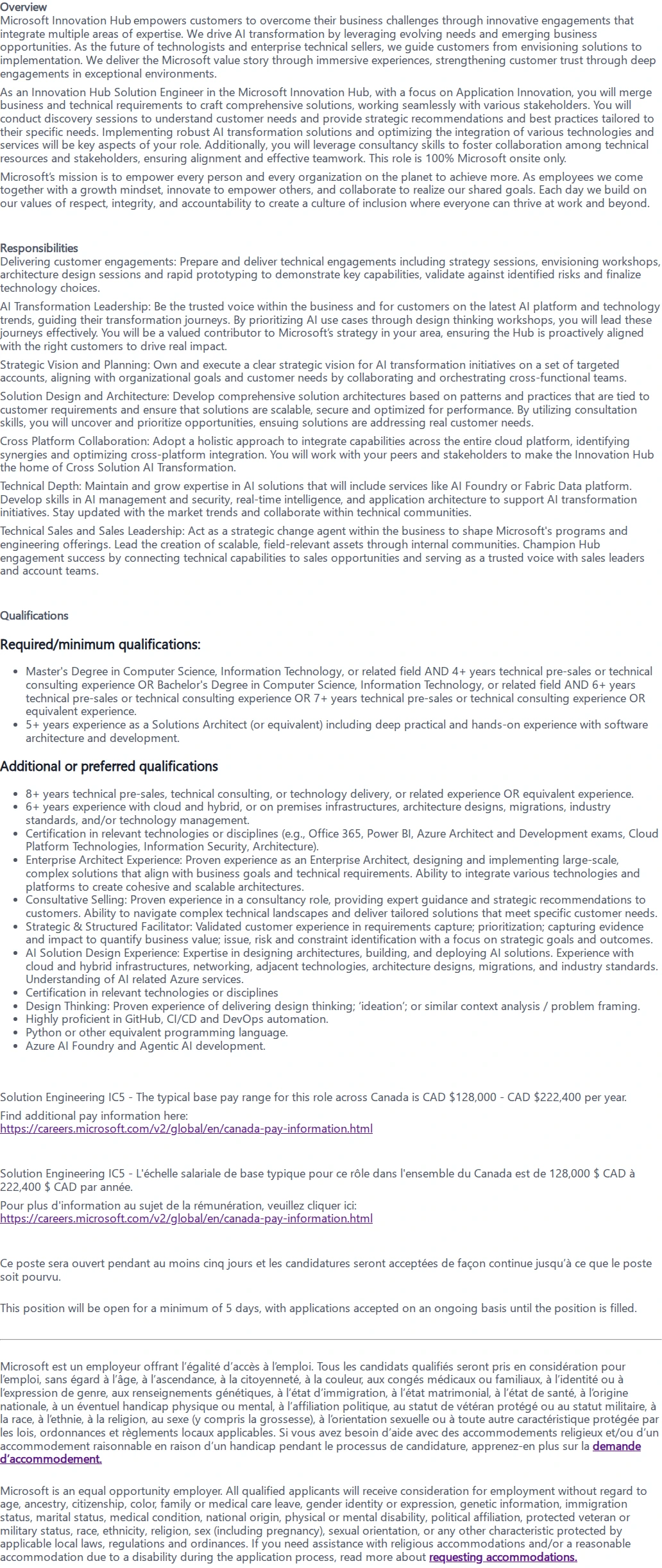 마이크로소프트(Microsoft) Innovation Hub Solution Engineer - Application Development 채용공고