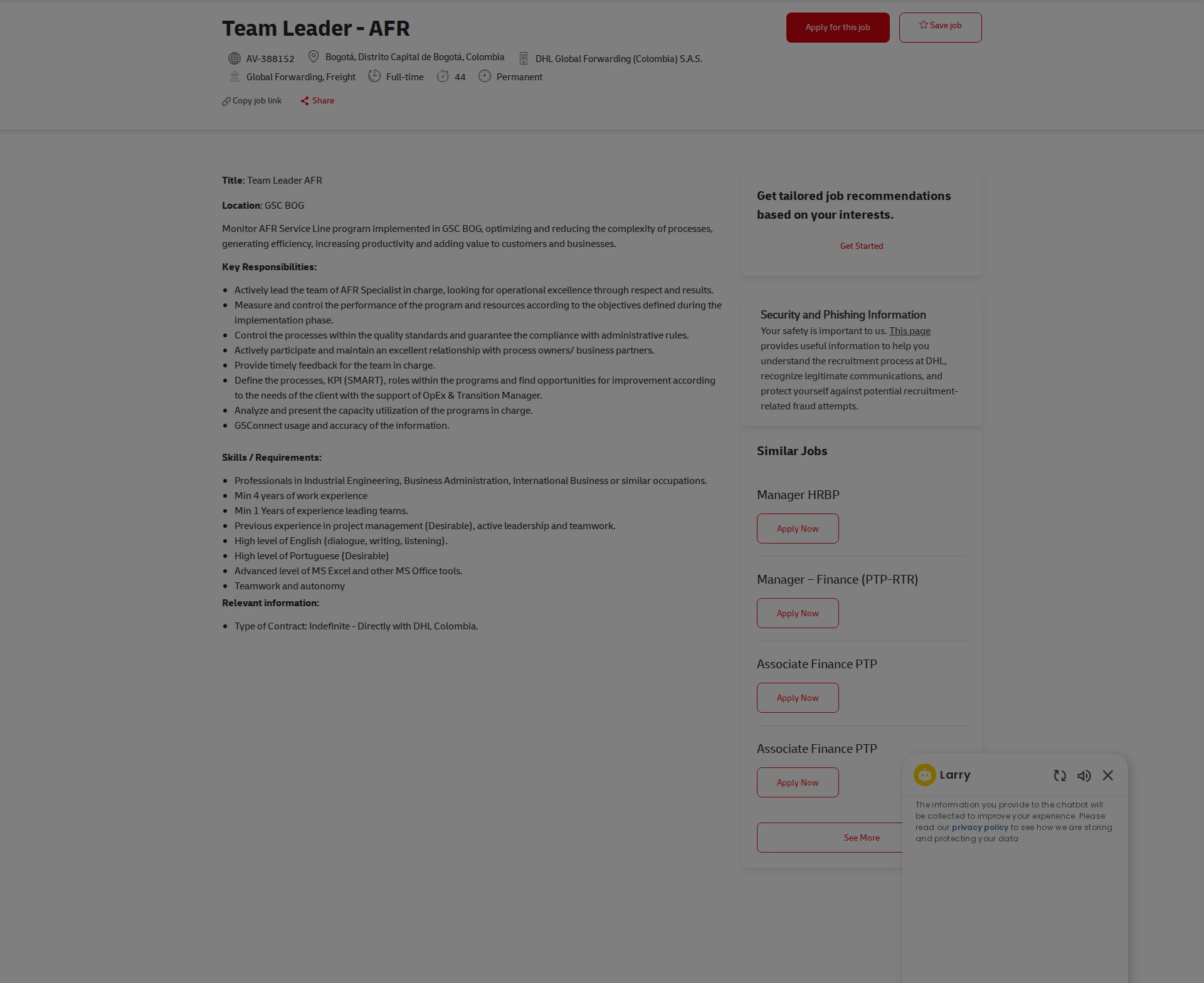 DHL Team Leader - AFR 채용공고