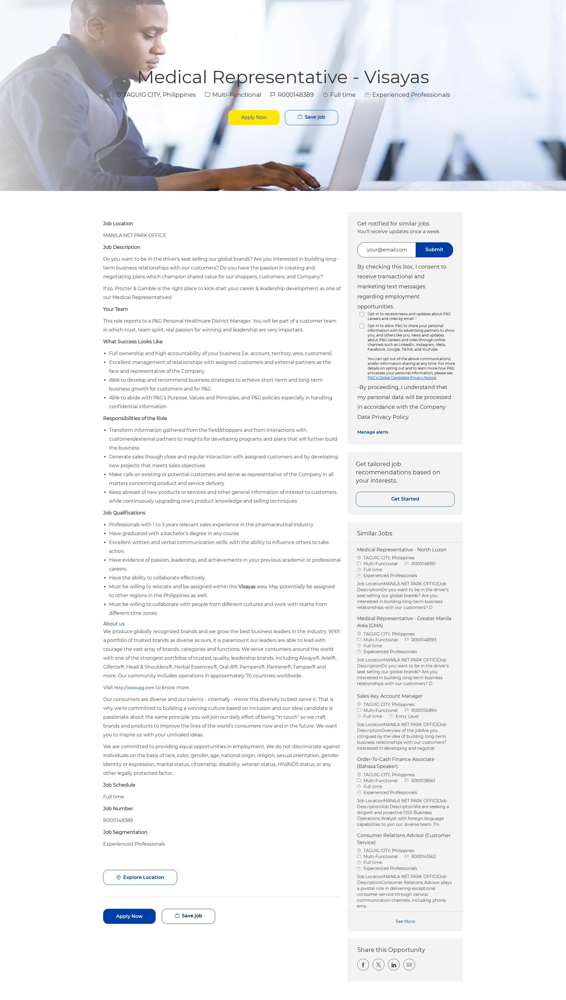 P&G Medical Representative - Visayas 채용공고