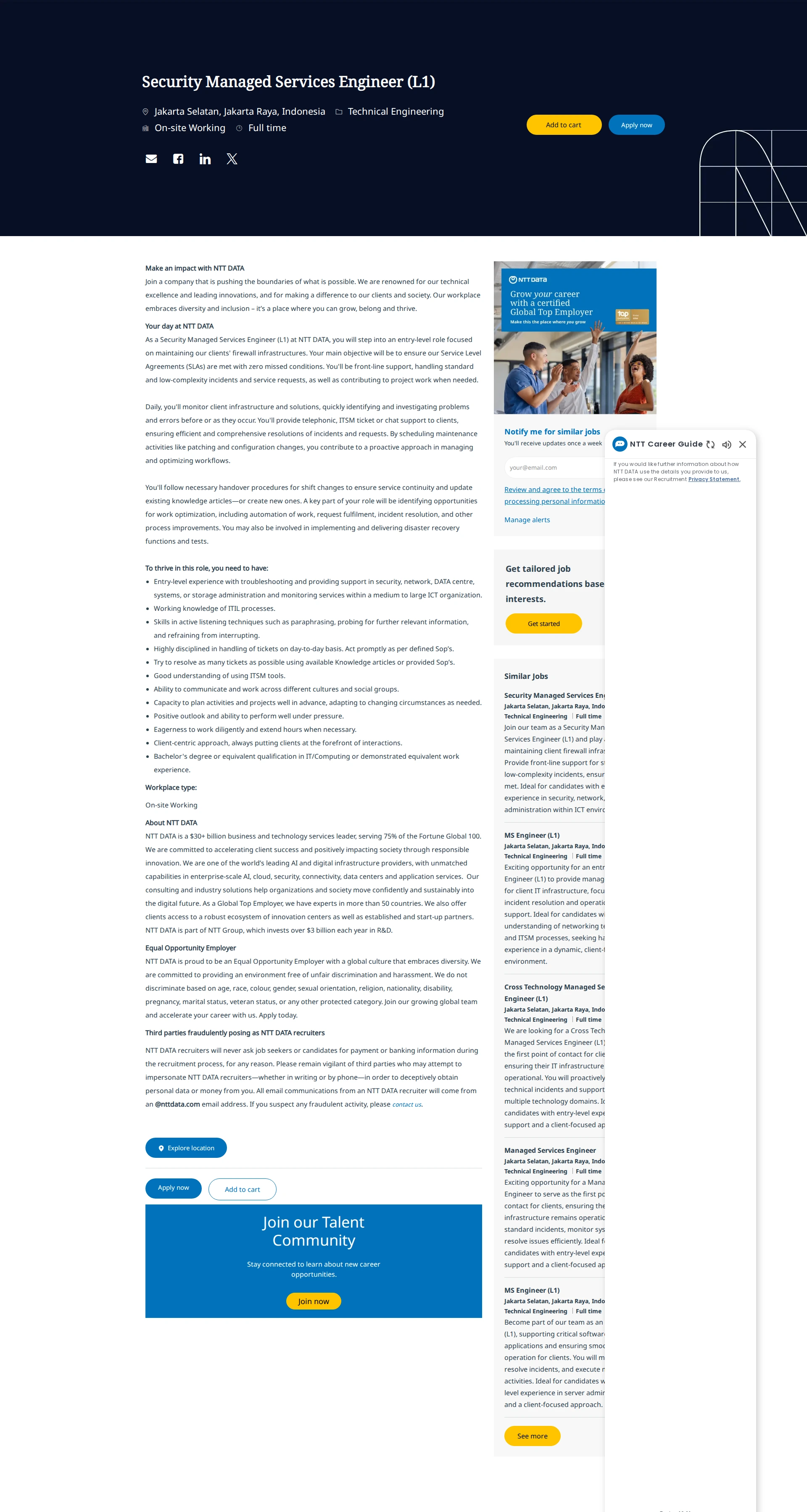NTT데이터 Security Managed Services Engineer (L1) 채용공고