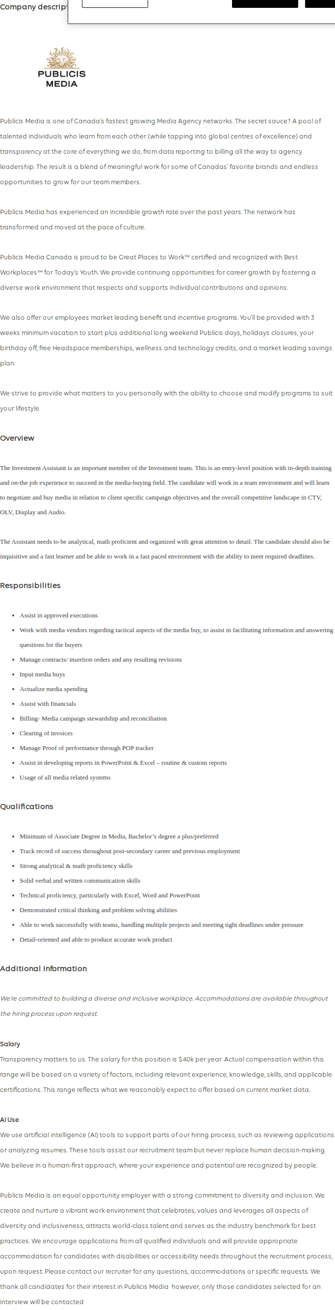 Publicis Groupe Assistant, Digital Investment 채용공고