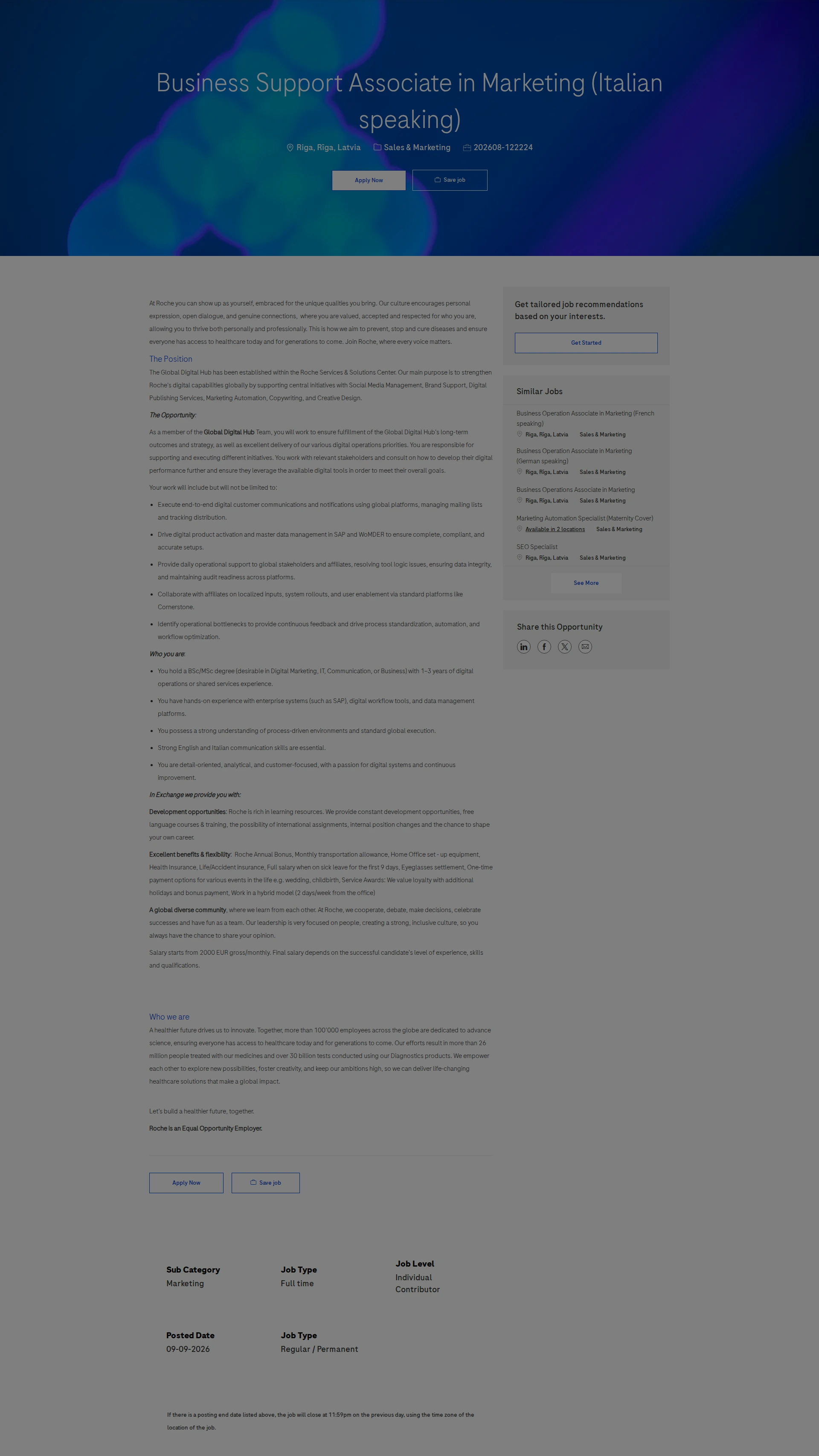 로슈 Business Support Associate in Marketing (Italian speaking) 채용공고