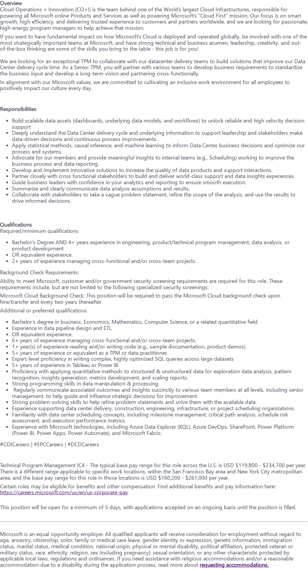 마이크로소프트(Microsoft) Sr. Program Manager, Delivery Intelligence 채용공고