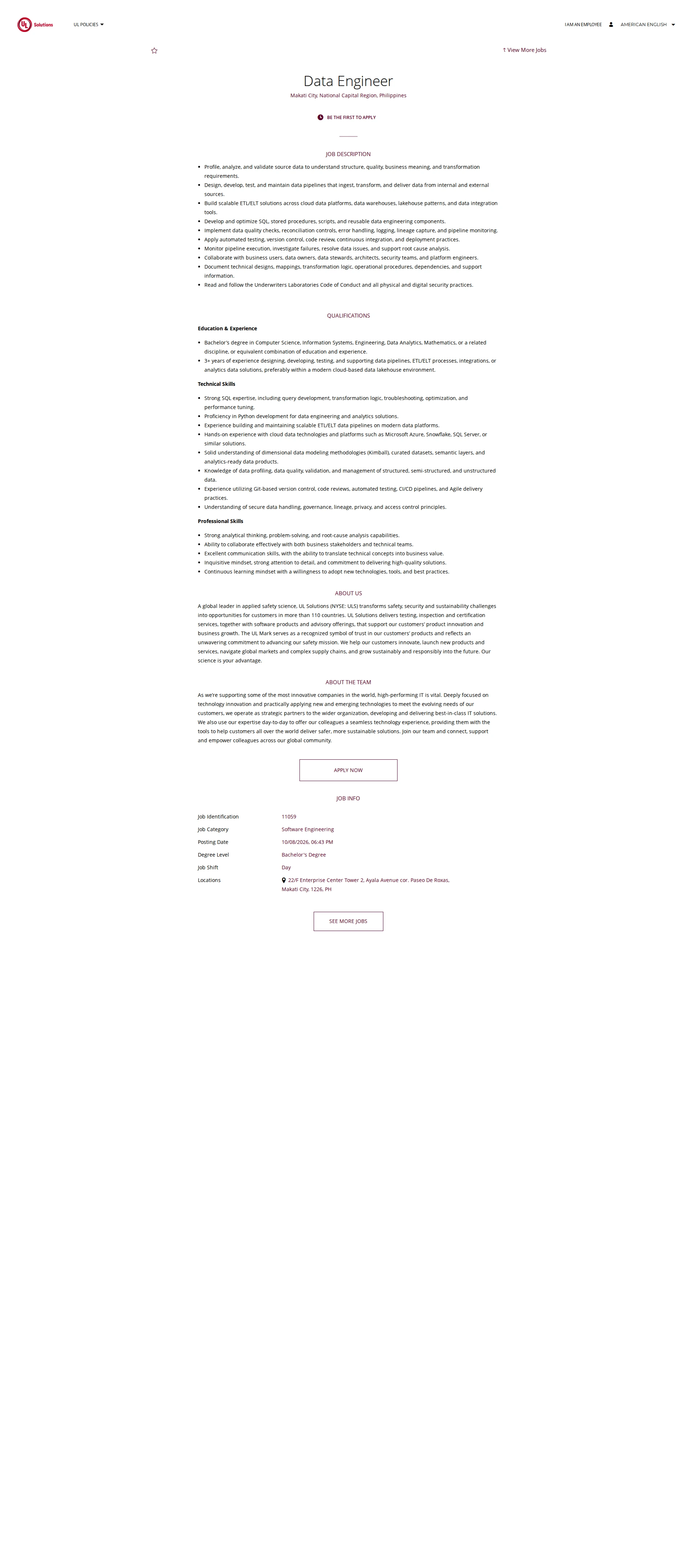 UL Solutions Data Engineer 채용공고